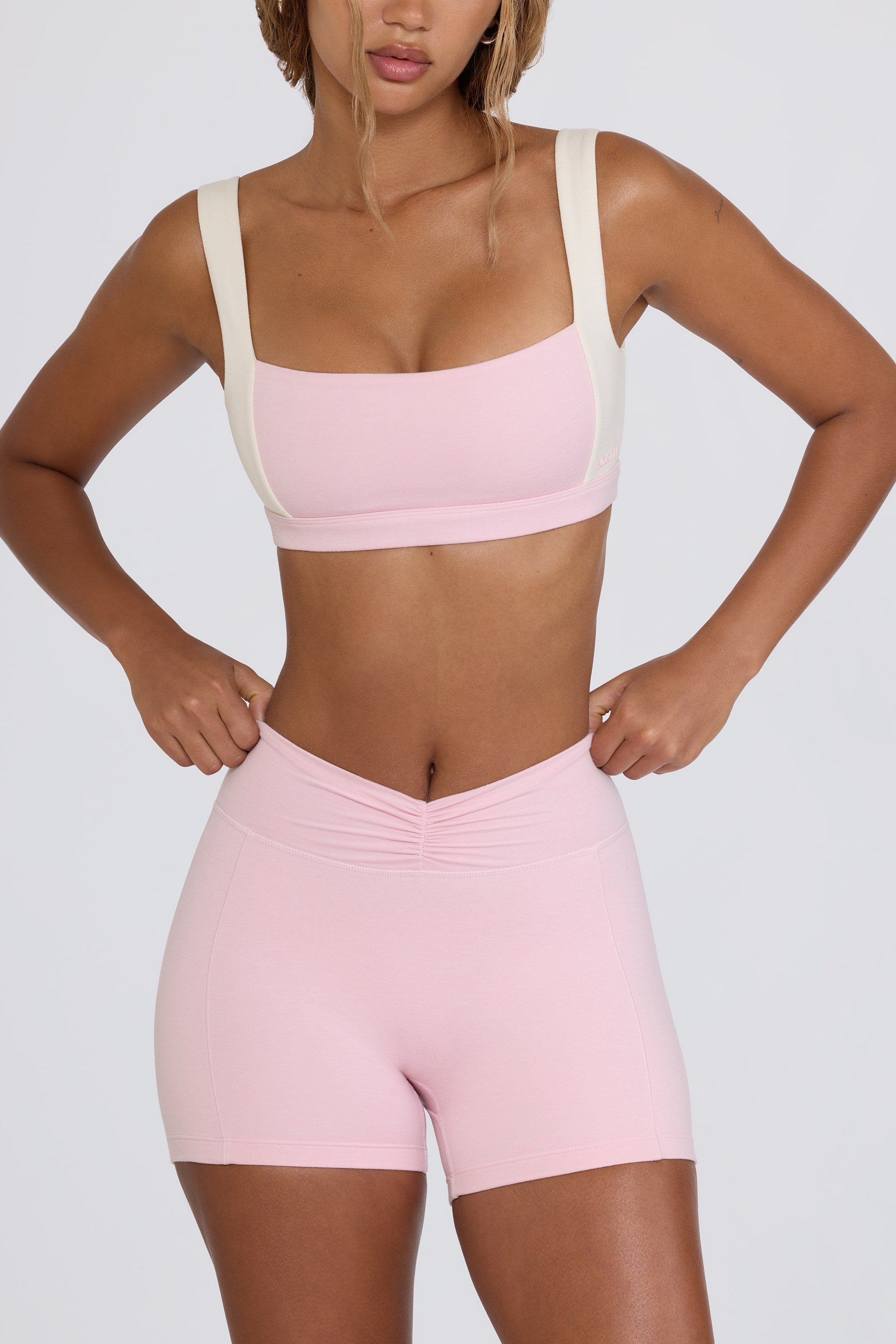 Ruched Mini Shorts in Pale Pink Marl - Image 3