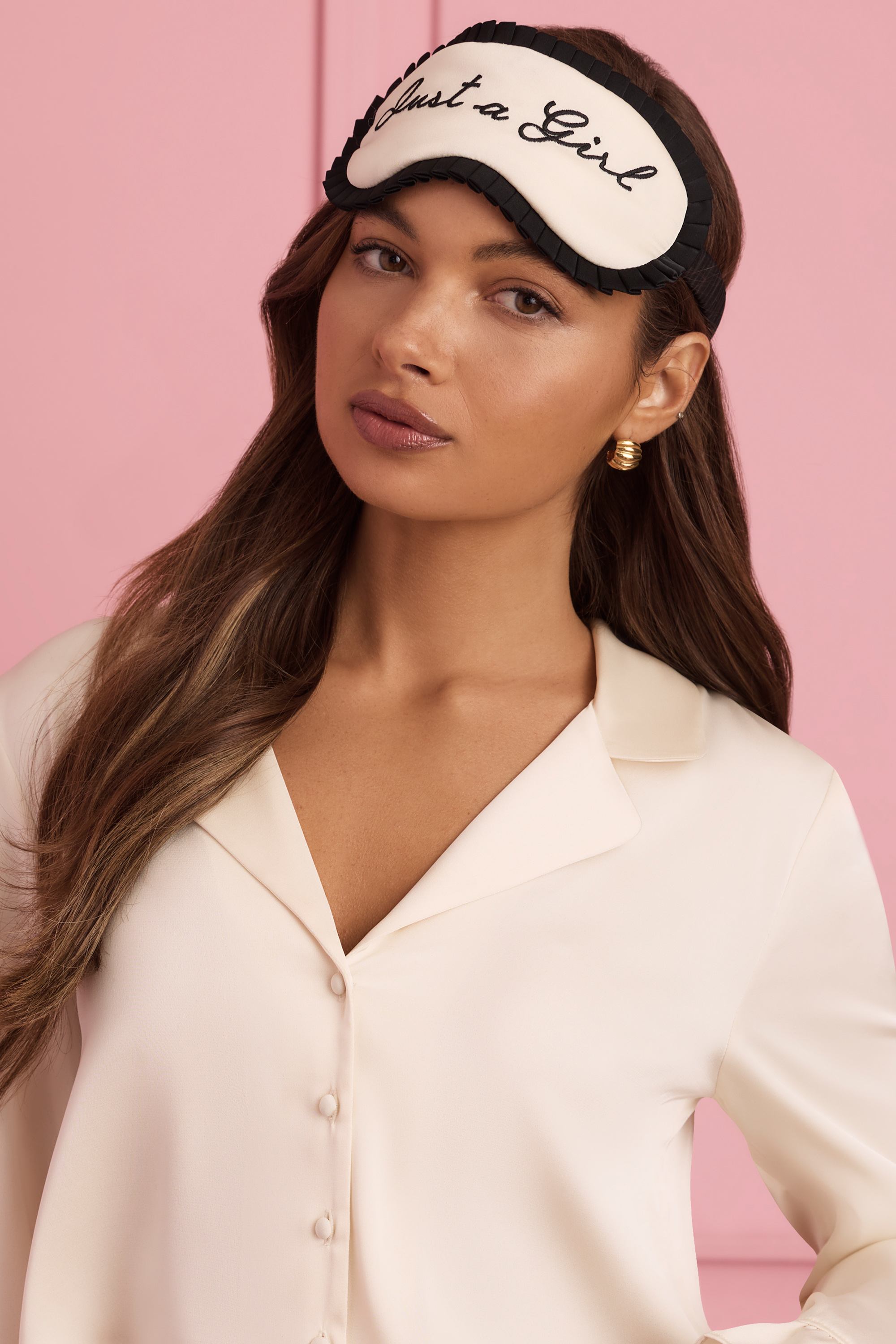 Ruya Ruffle-Trim Embroidered Eye Mask in Ivory - Image 6