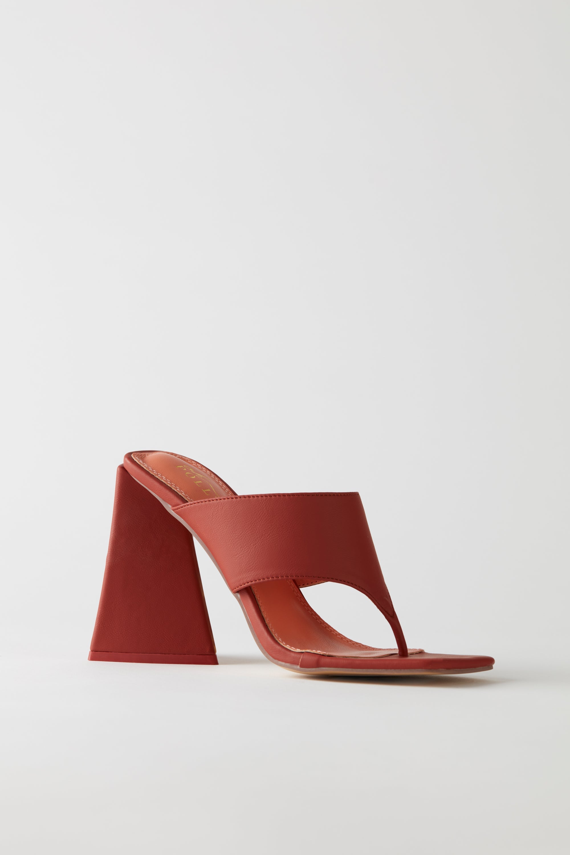 Love Triangle Toe Post Leatherette Mule Heels in Terracotta - Image 3