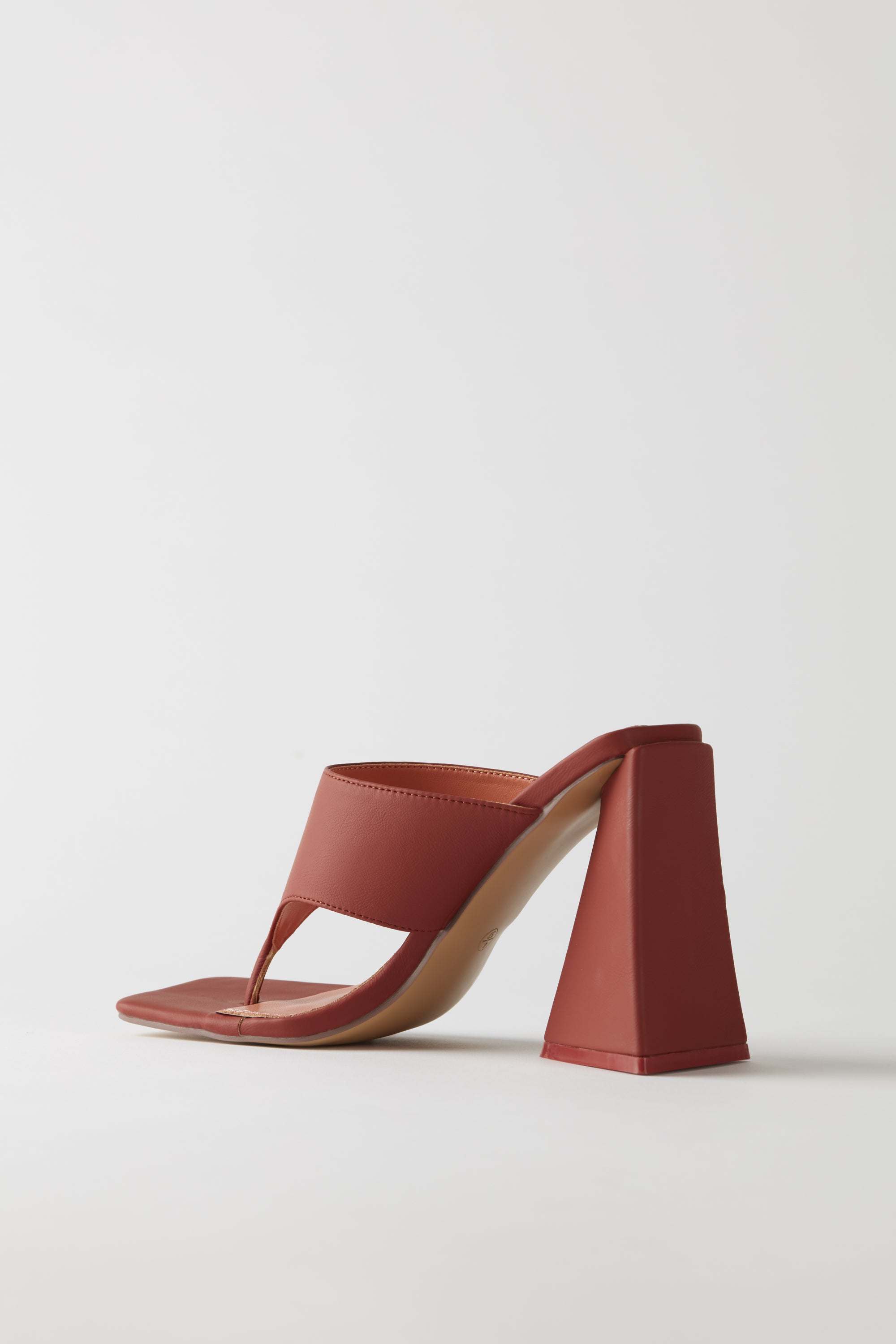Love Triangle Toe Post Leatherette Mule Heels in Terracotta - Image 5