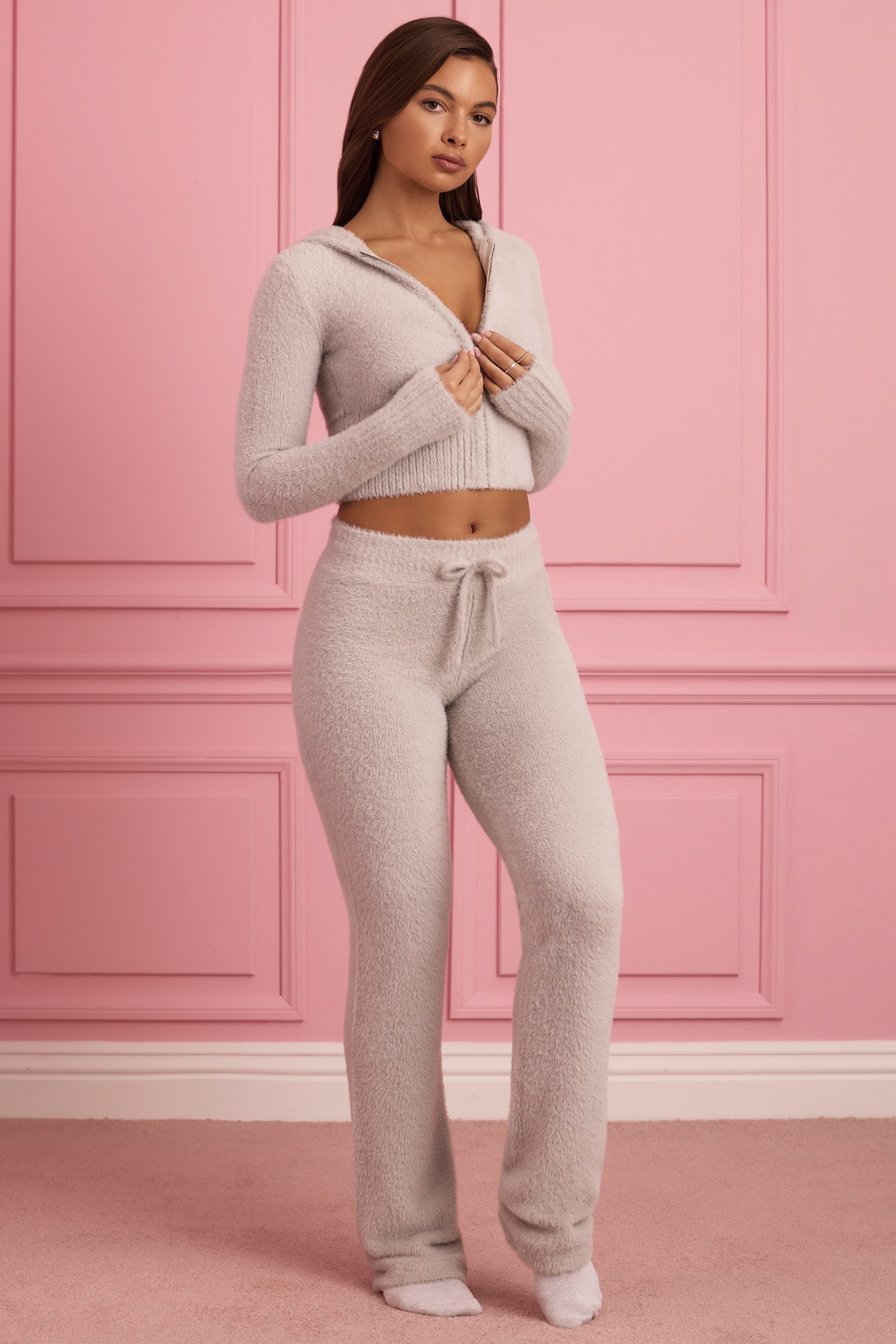 Safia Fluffy Knit Wide-Leg Trousers in Cloud Grey - Image 8