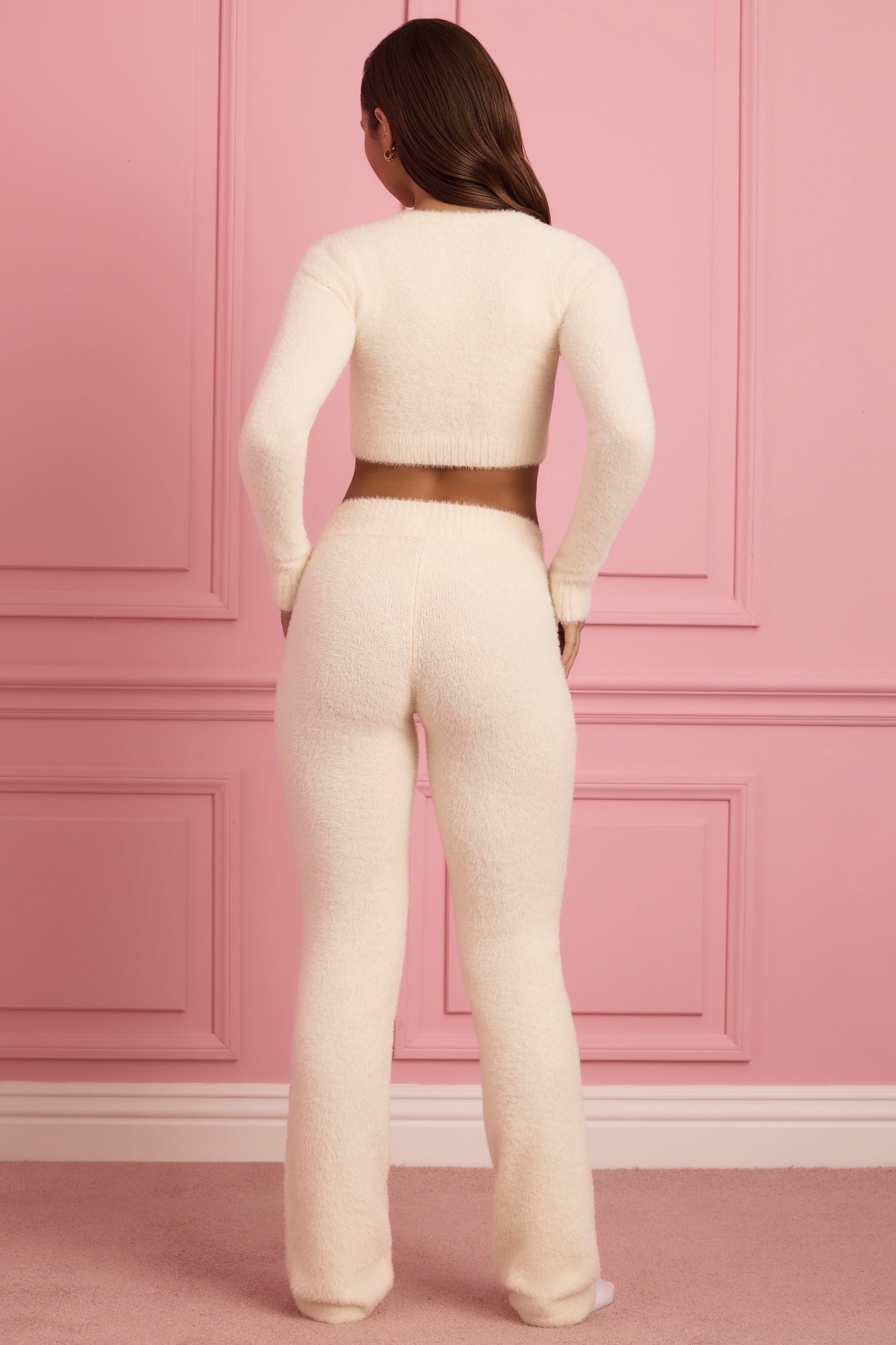 Safia Fluffy Knit Wide-Leg Trousers in Ivory - Image 6