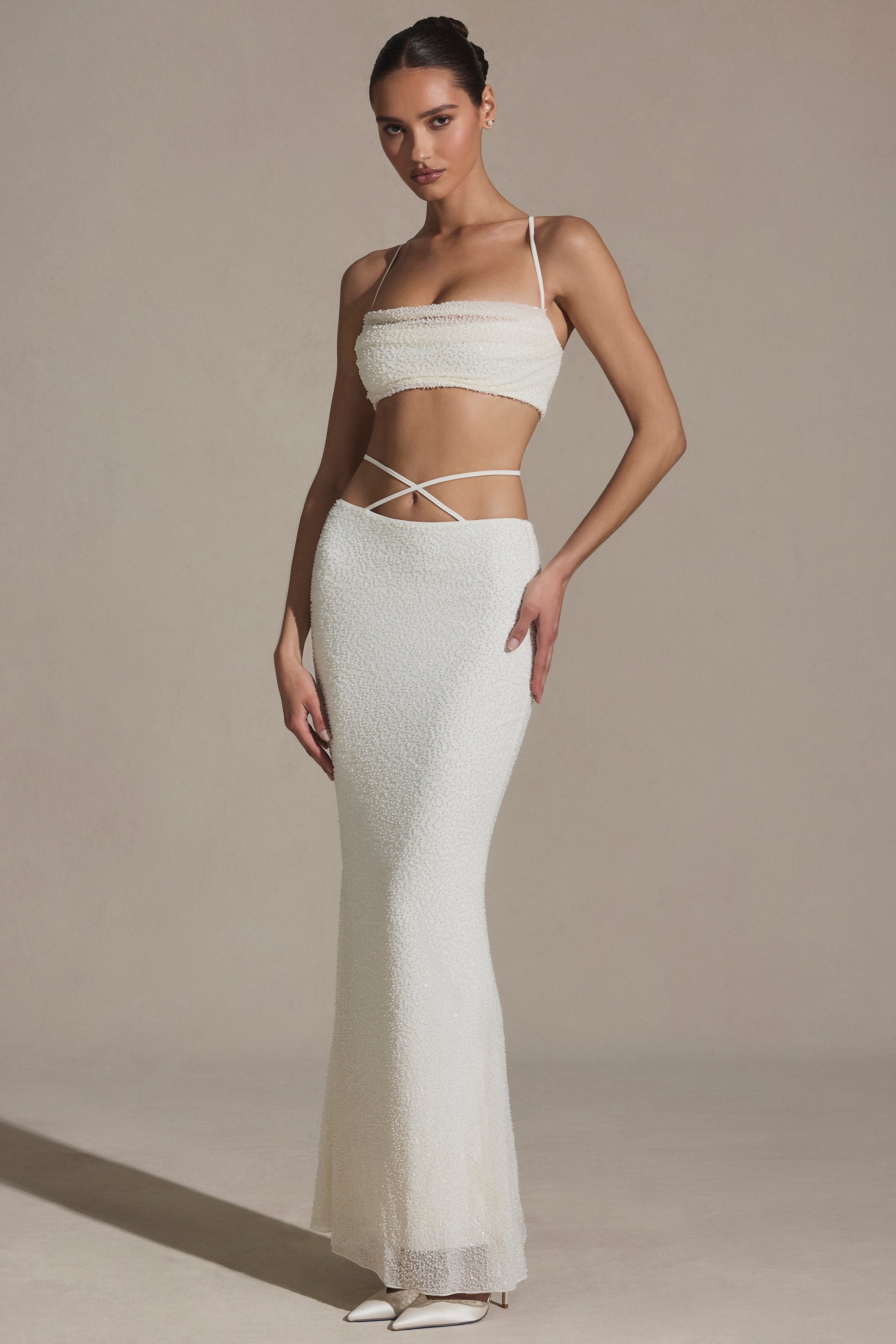 Sardinia Embellished Strappy Maxi Skirt in White