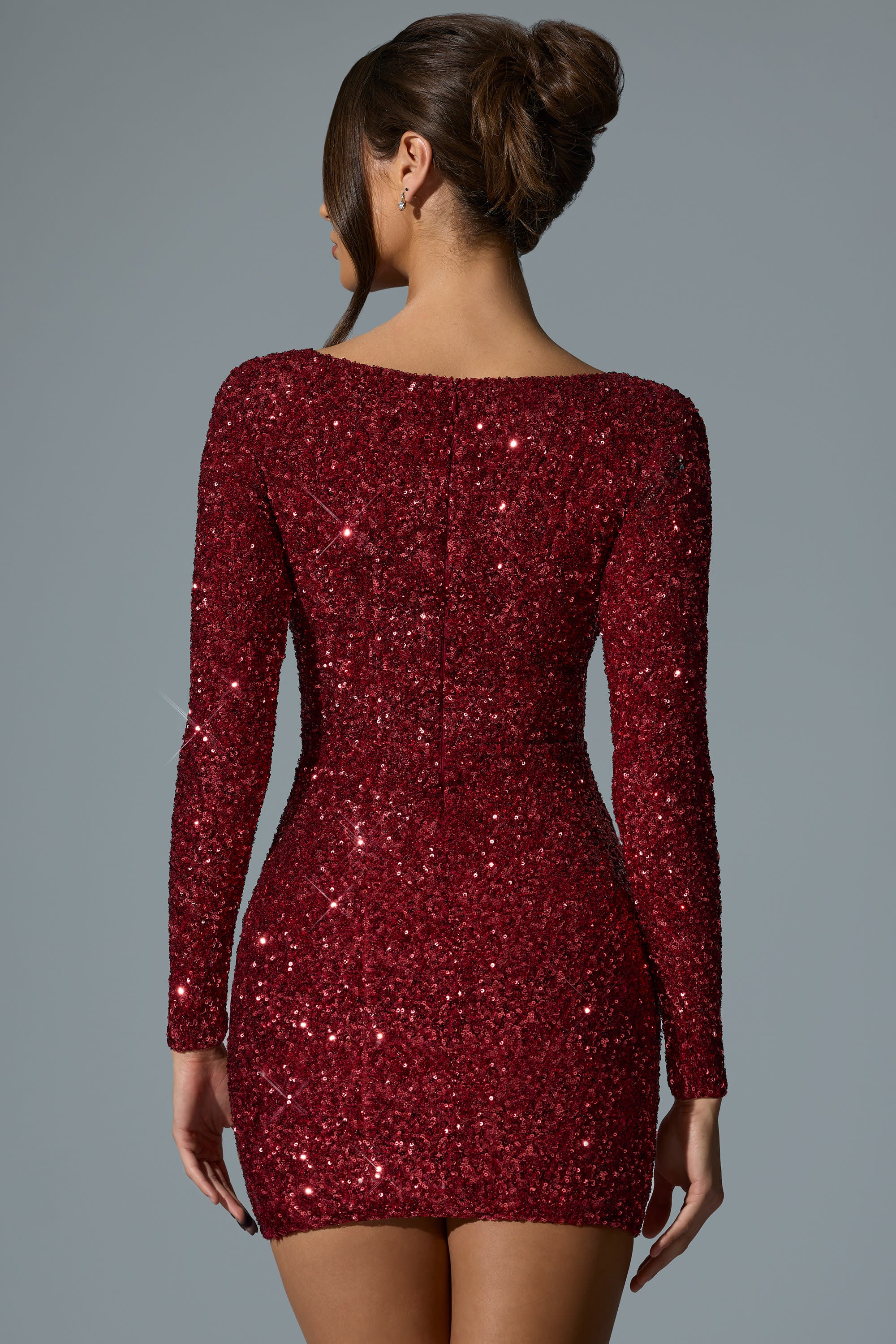 Sephina Embellished Sweetheart-Neck Mini Dress in Red - Image 2
