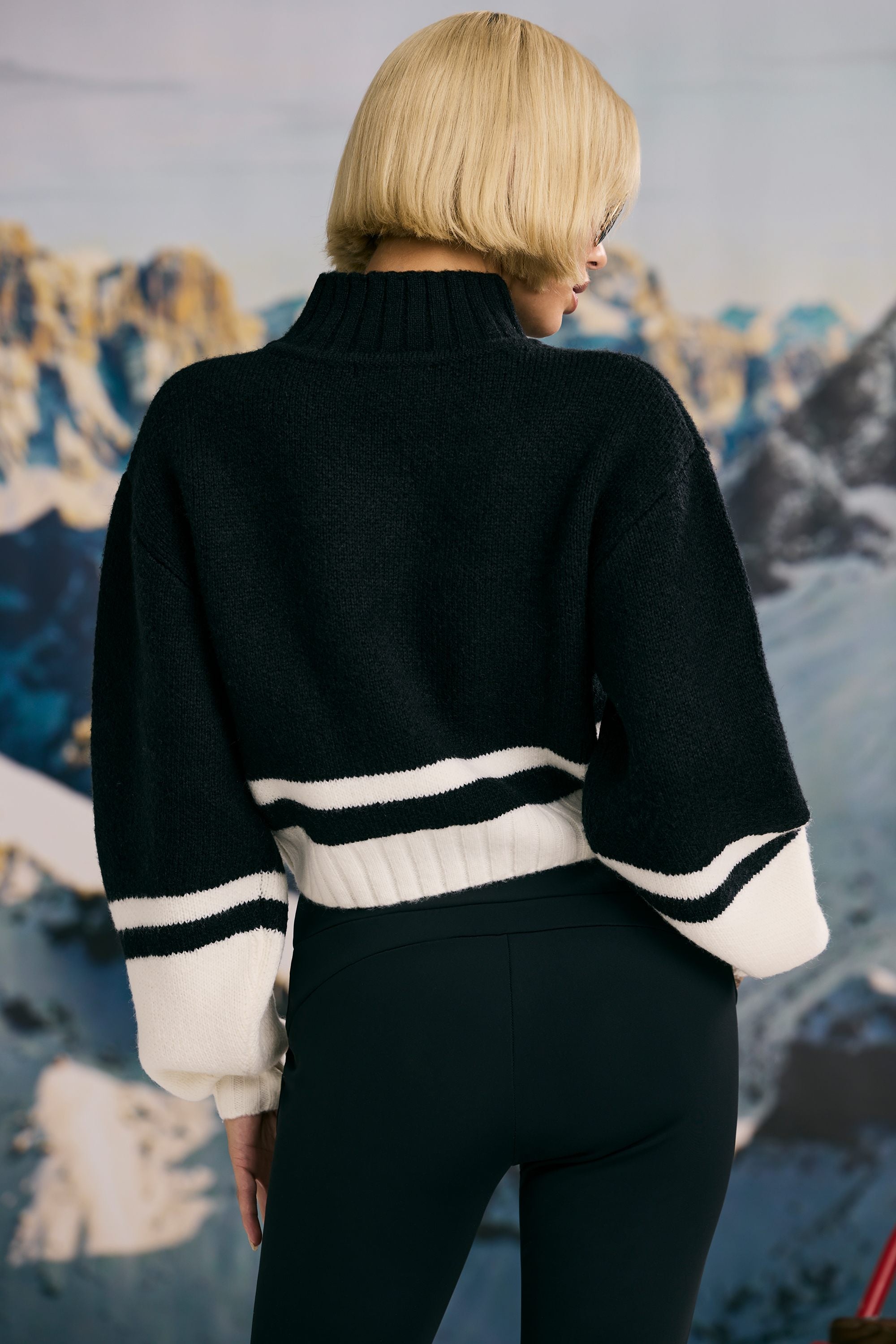 Cropped Chunky-Knit Turtleneck Jumper in Black - Image 2