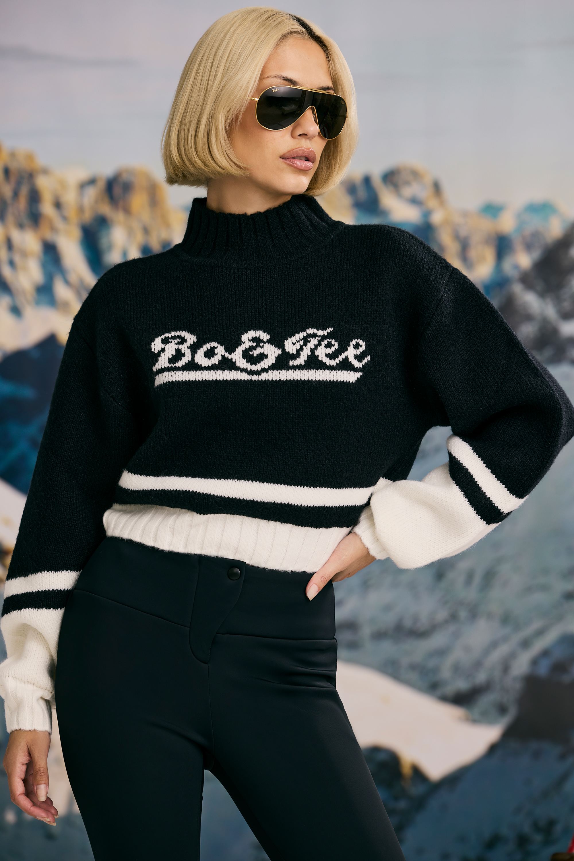 Cropped Chunky-Knit Turtleneck Jumper in Black - Image 6