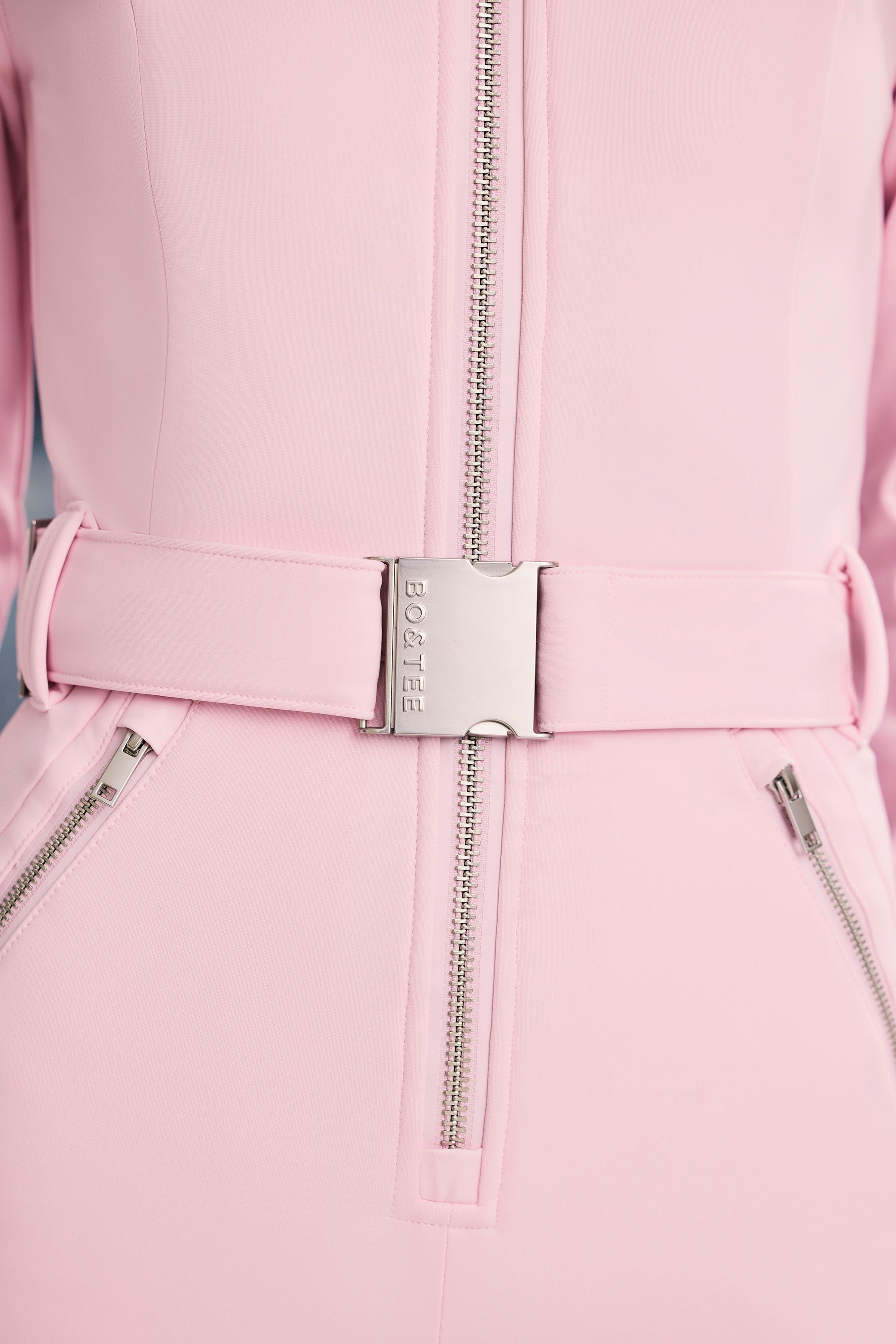 Fleece-Lined Belted Ski Suit in Pastel Pink - Image 4