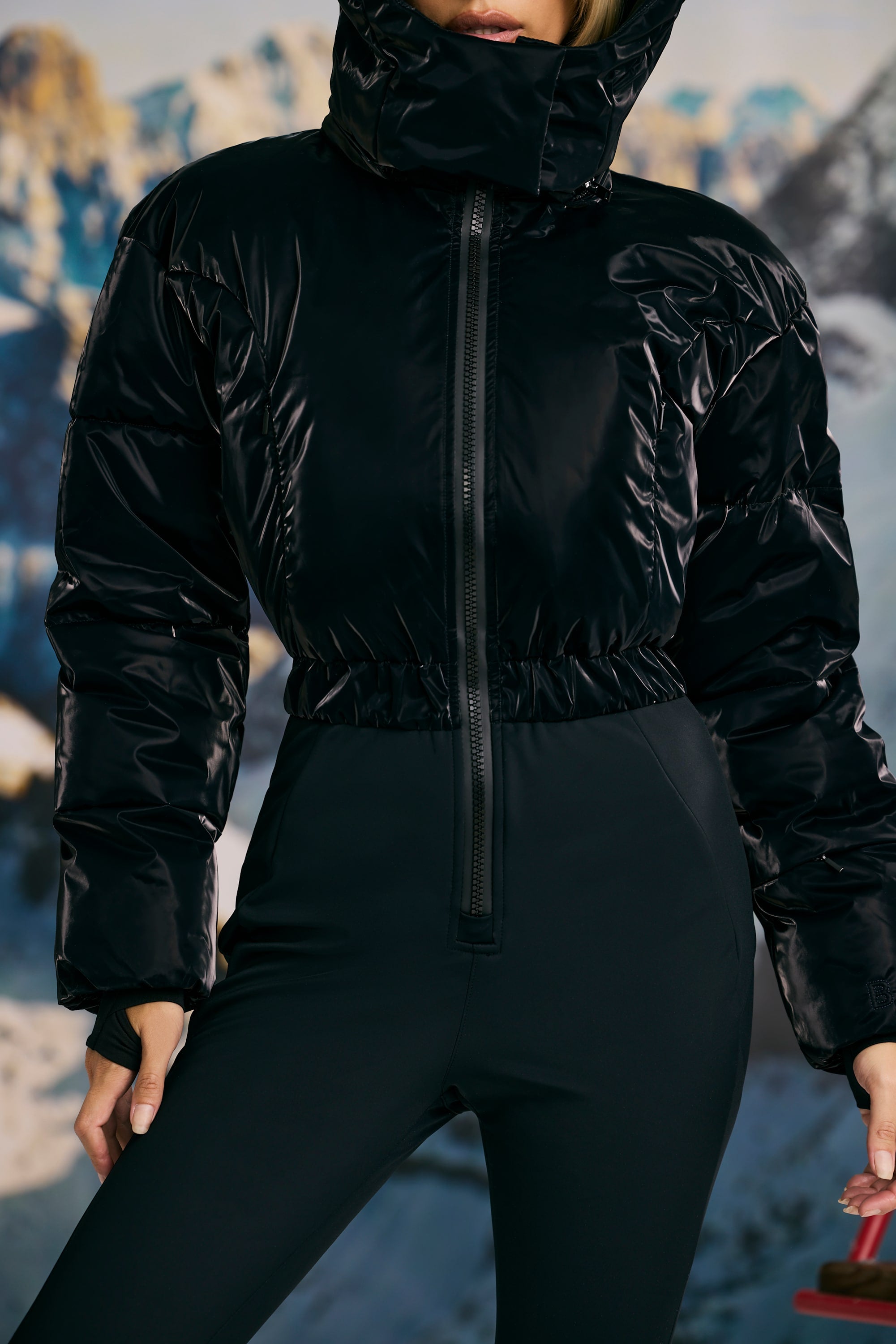Fleece-Lined Hooded Ski Suit in Black - Image 4
