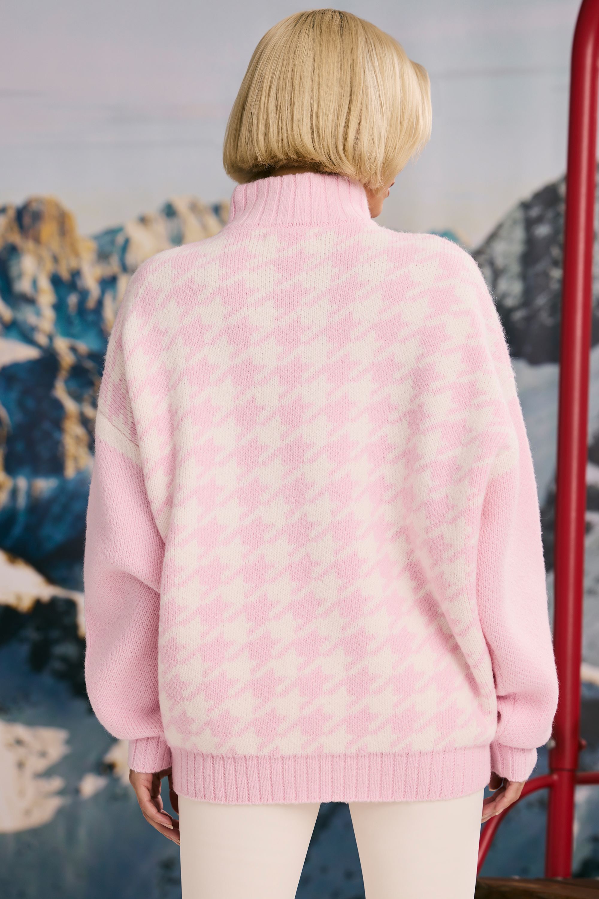 Oversized Half-Zip Chunky-Knit Jumper in Pastel Pink - Image 2