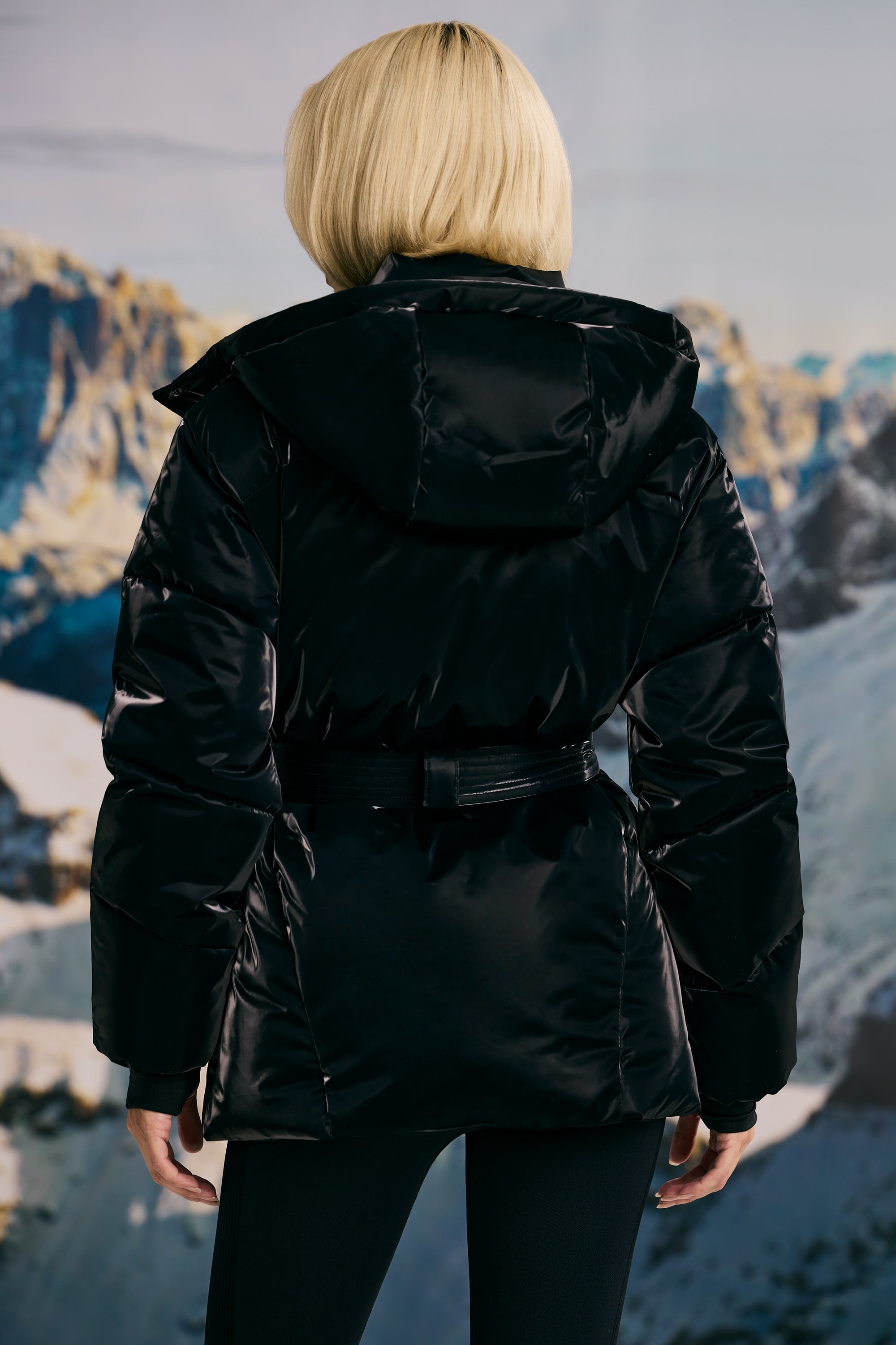 Oversized Quilted Hooded Ski Jacket in Black - Image 2