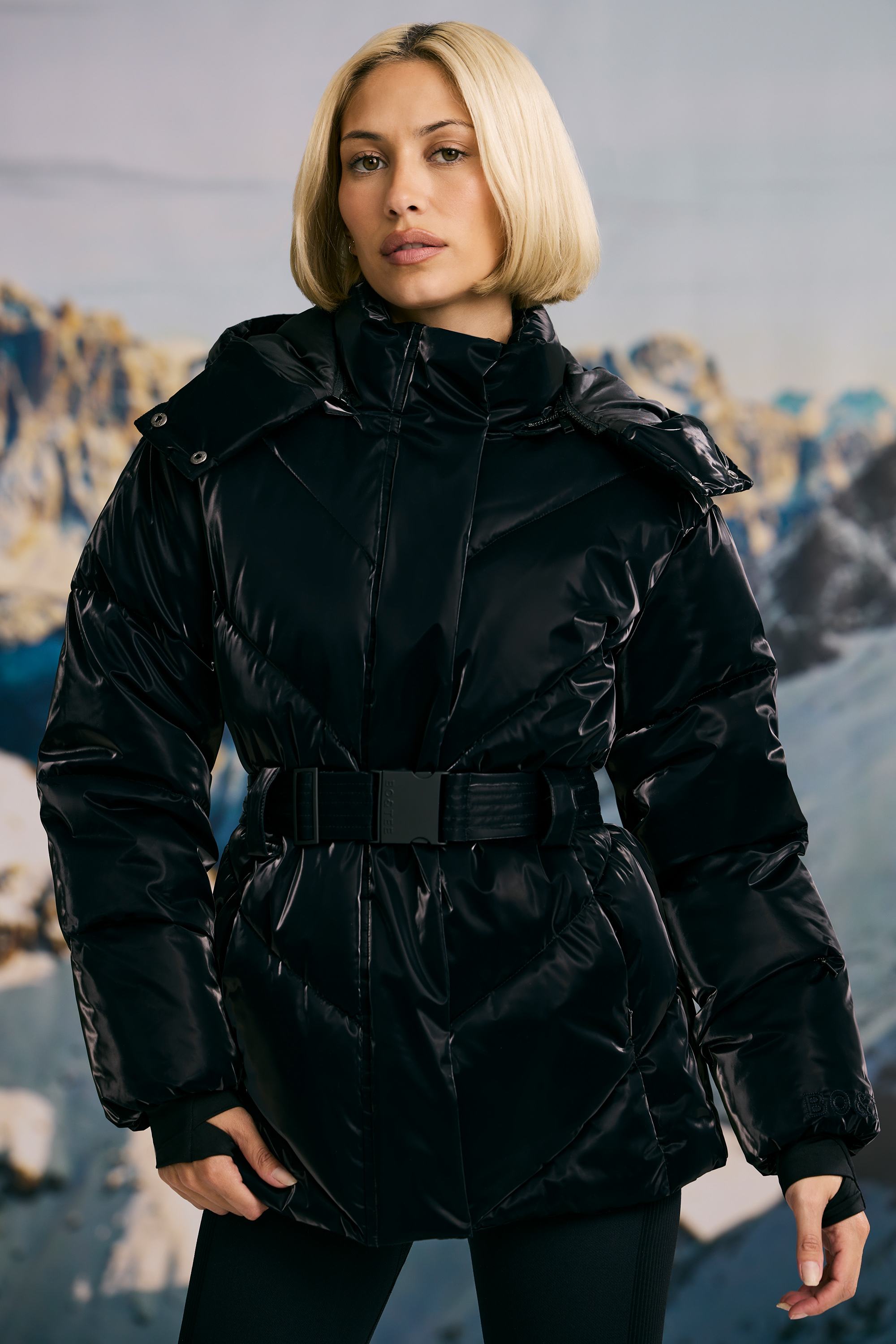 Oversized Quilted Hooded Ski Jacket in Black - Image 8