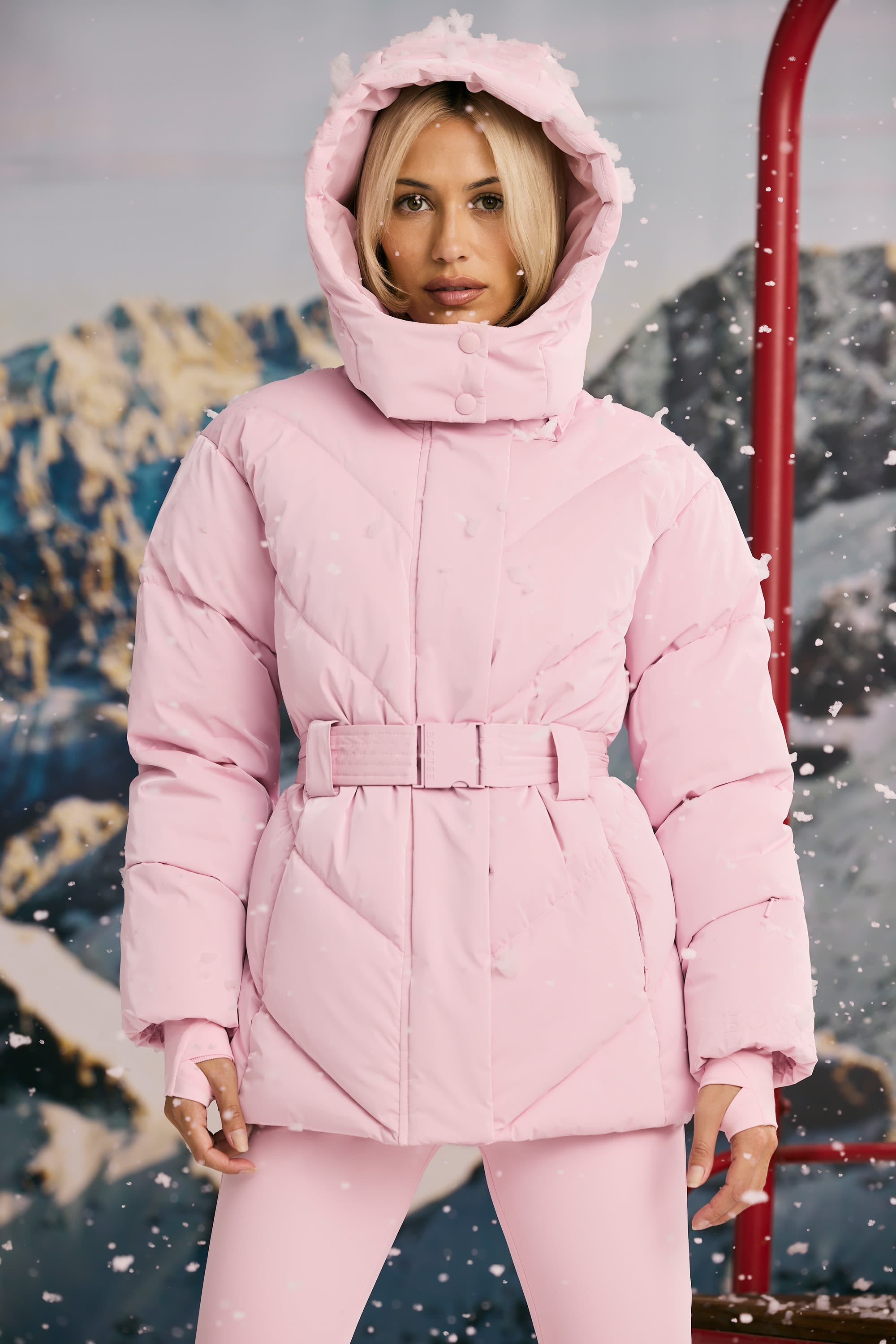 Oversized Quilted Hooded Ski Jacket in Pastel Pink - Image 7