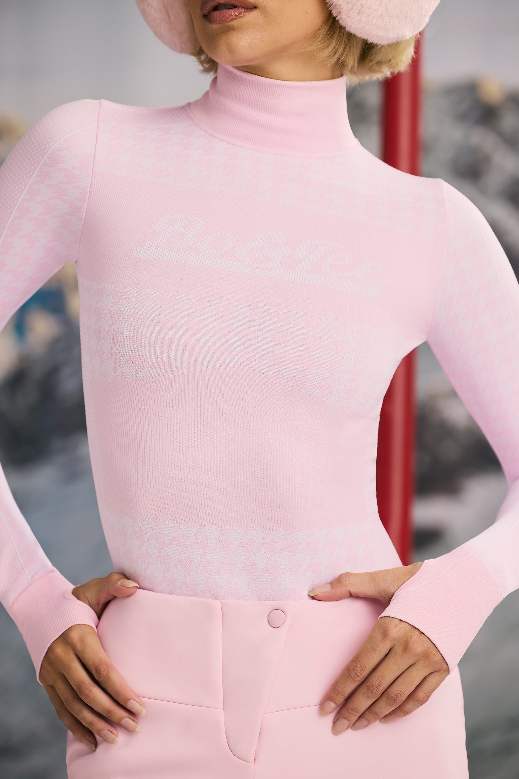 Super Sculpt Seamless Houndstooth Bodysuit in Pastel Pink - Image 4