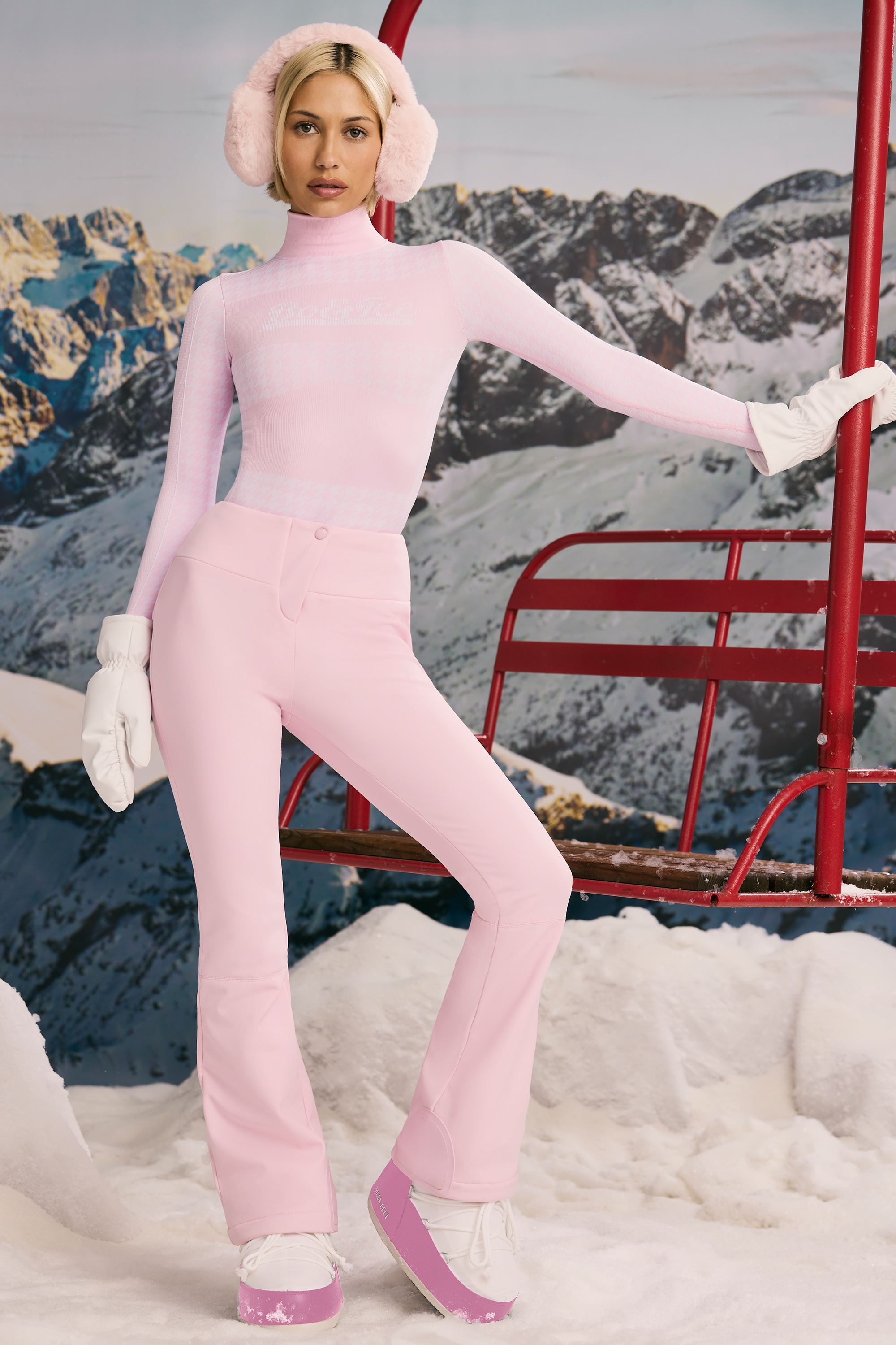 Super Sculpt Seamless Houndstooth Bodysuit in Pastel Pink - Image 6