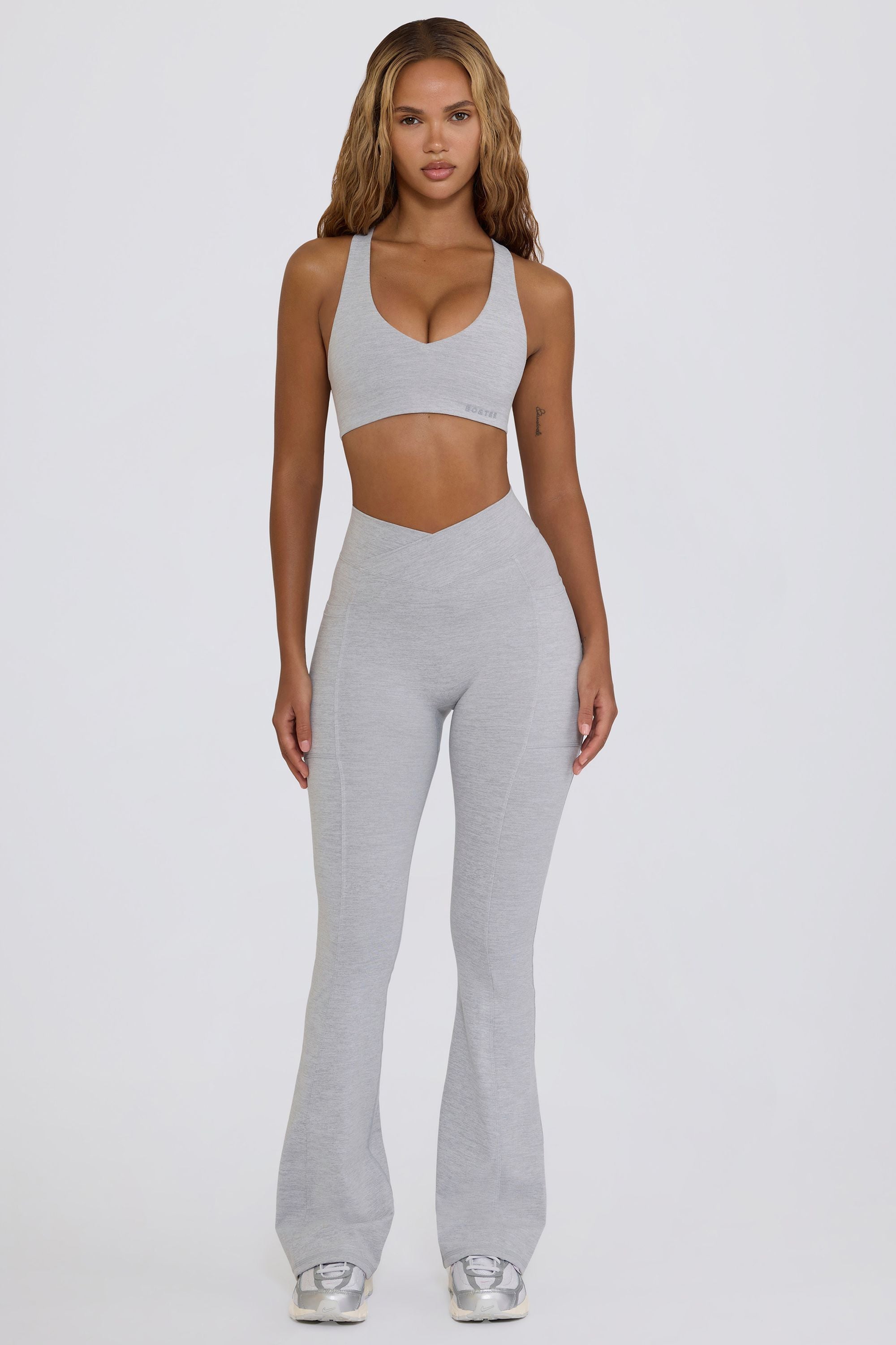 Soft Active Crossover Flared Trousers in Grey Marl - Image 2
