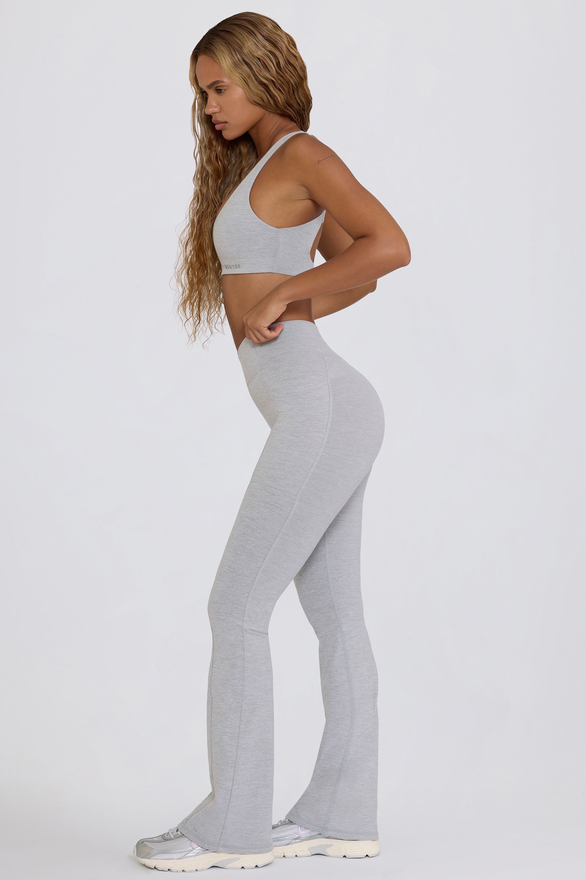 Soft Active Crossover Flared Trousers in Grey Marl - Image 3