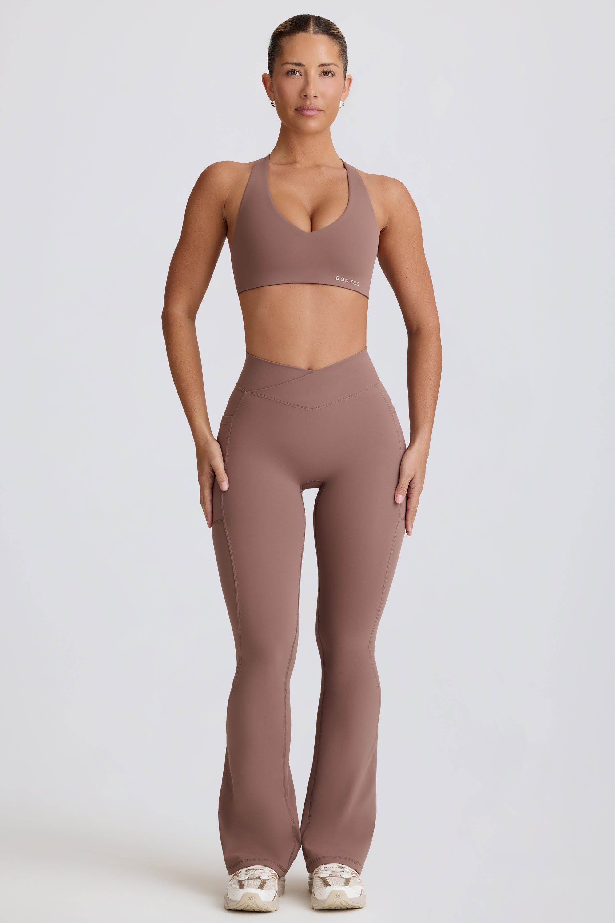 Soft Active Crossover Flared Trousers in Mocha - Image 9