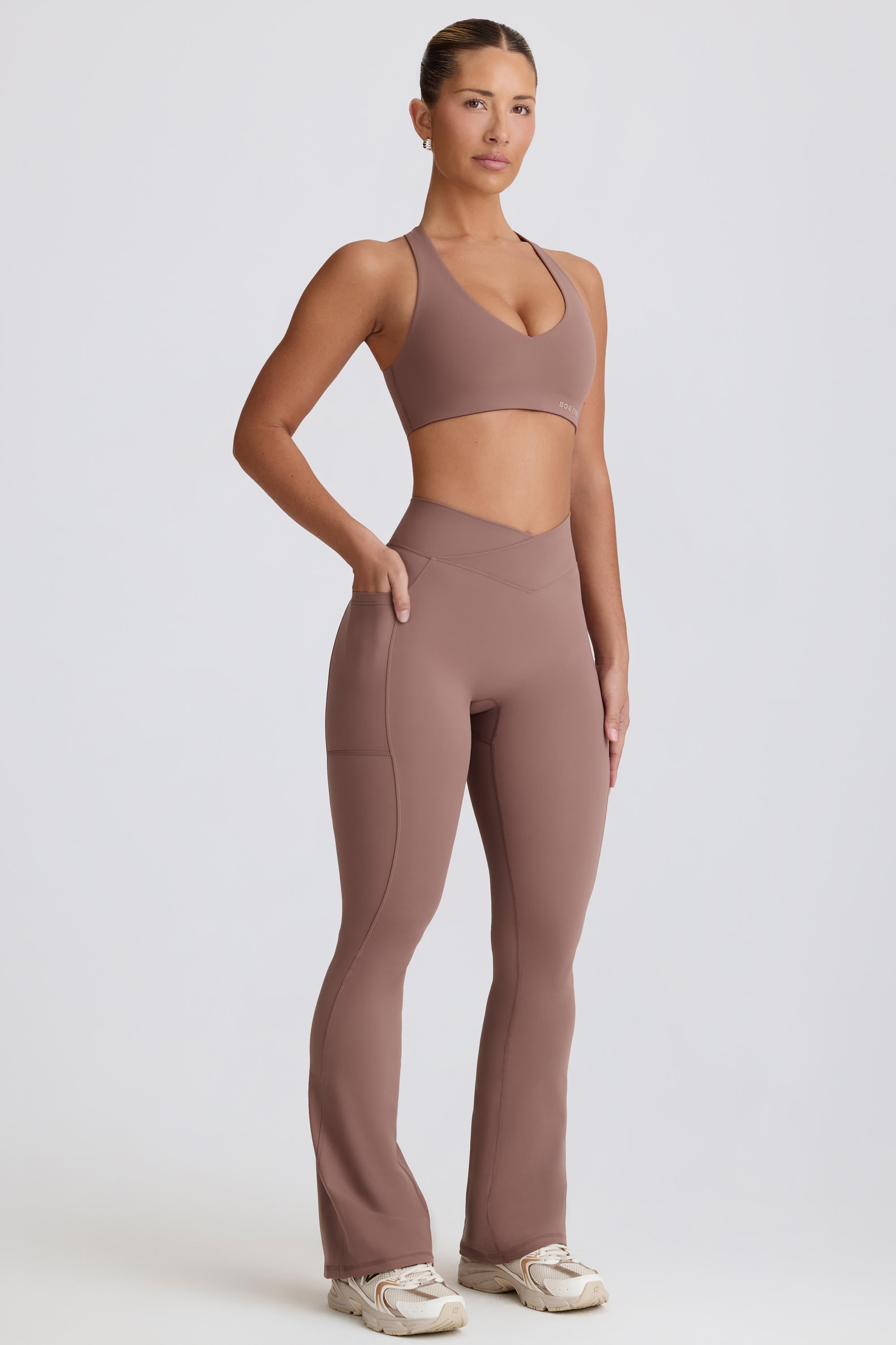 Soft Active Crossover Flared Trousers in Mocha - Image 3