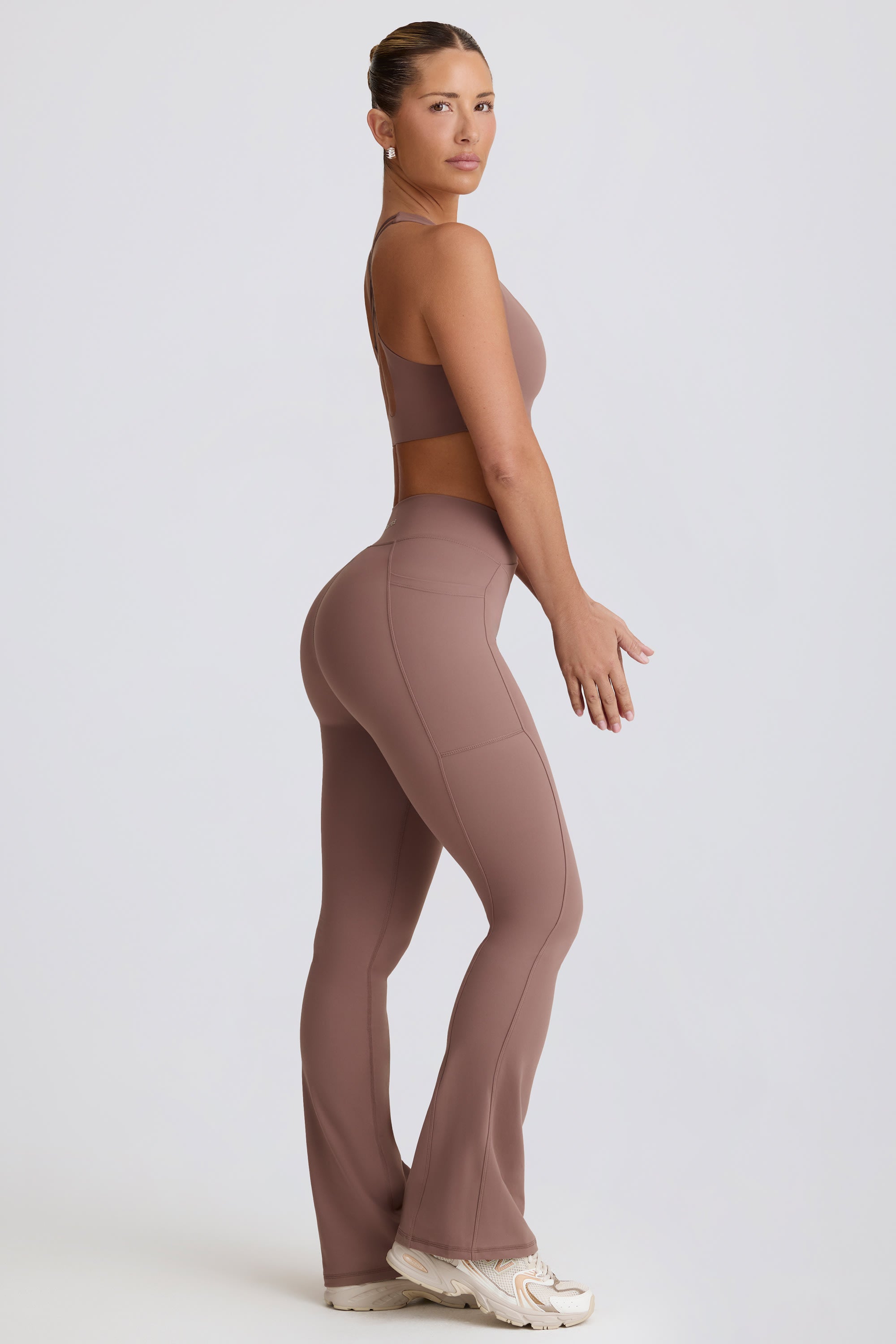 Soft Active Crossover Flared Trousers in Mocha - Image 4