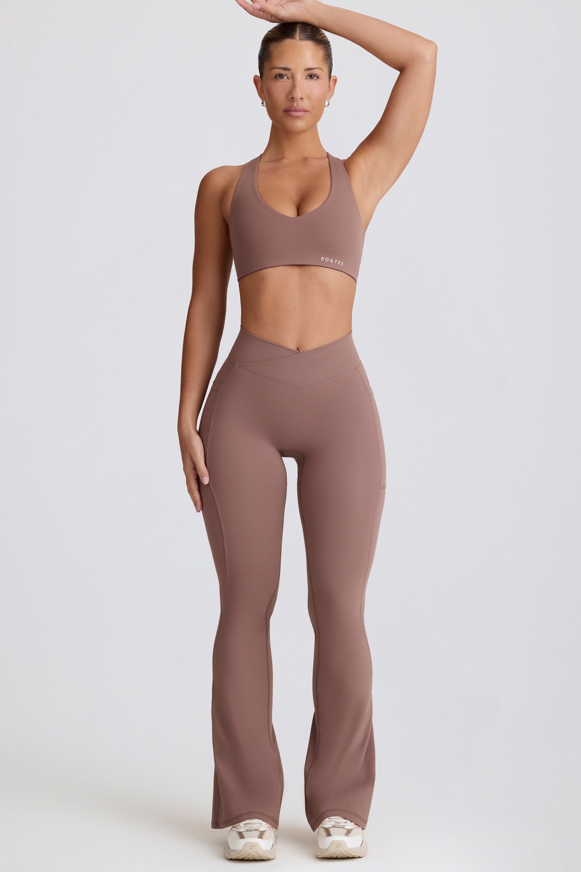 Soft Active Crossover Flared Trousers in Mocha - Image 6