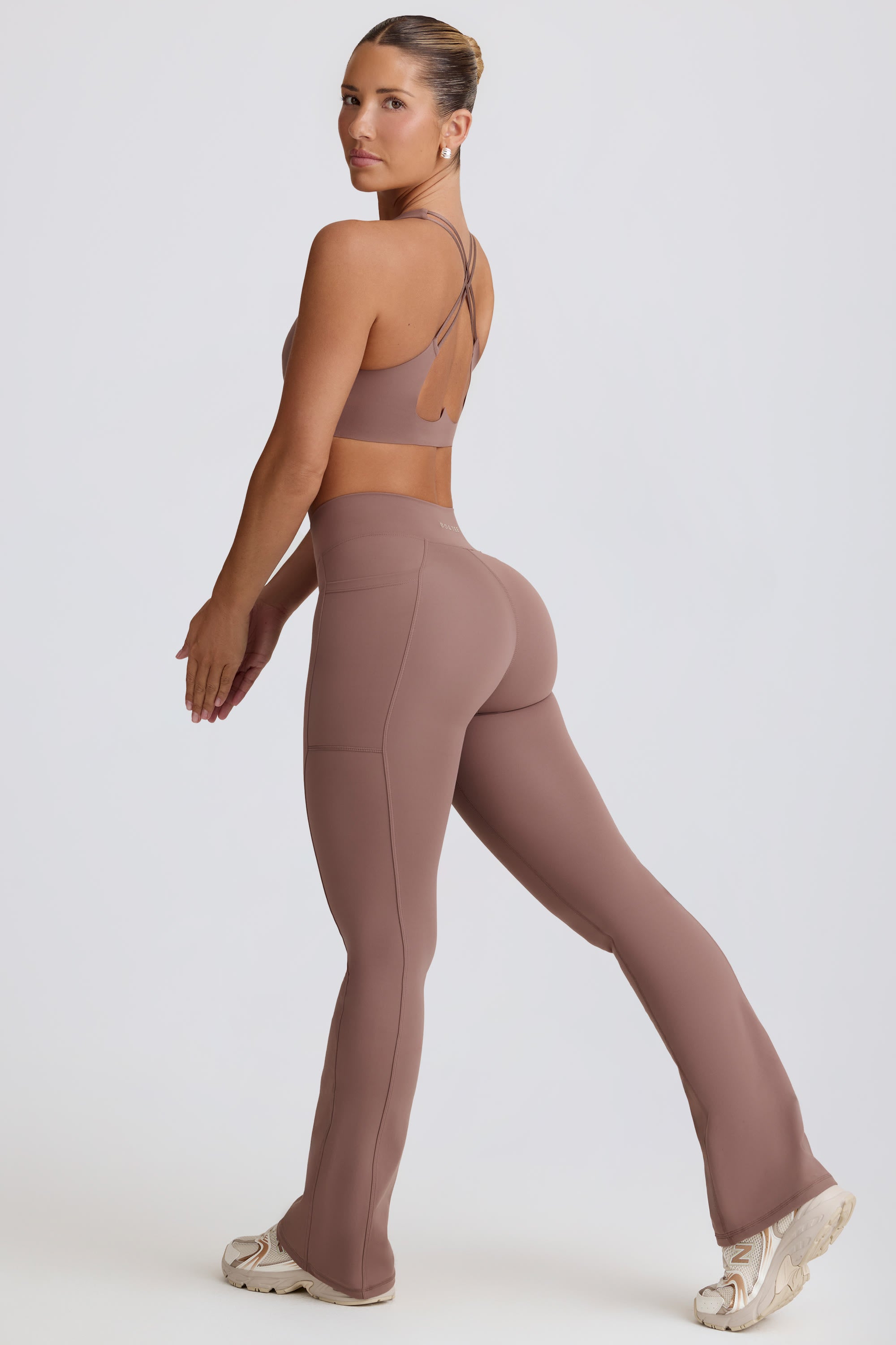 Soft Active Crossover Flared Trousers in Mocha - Image 7