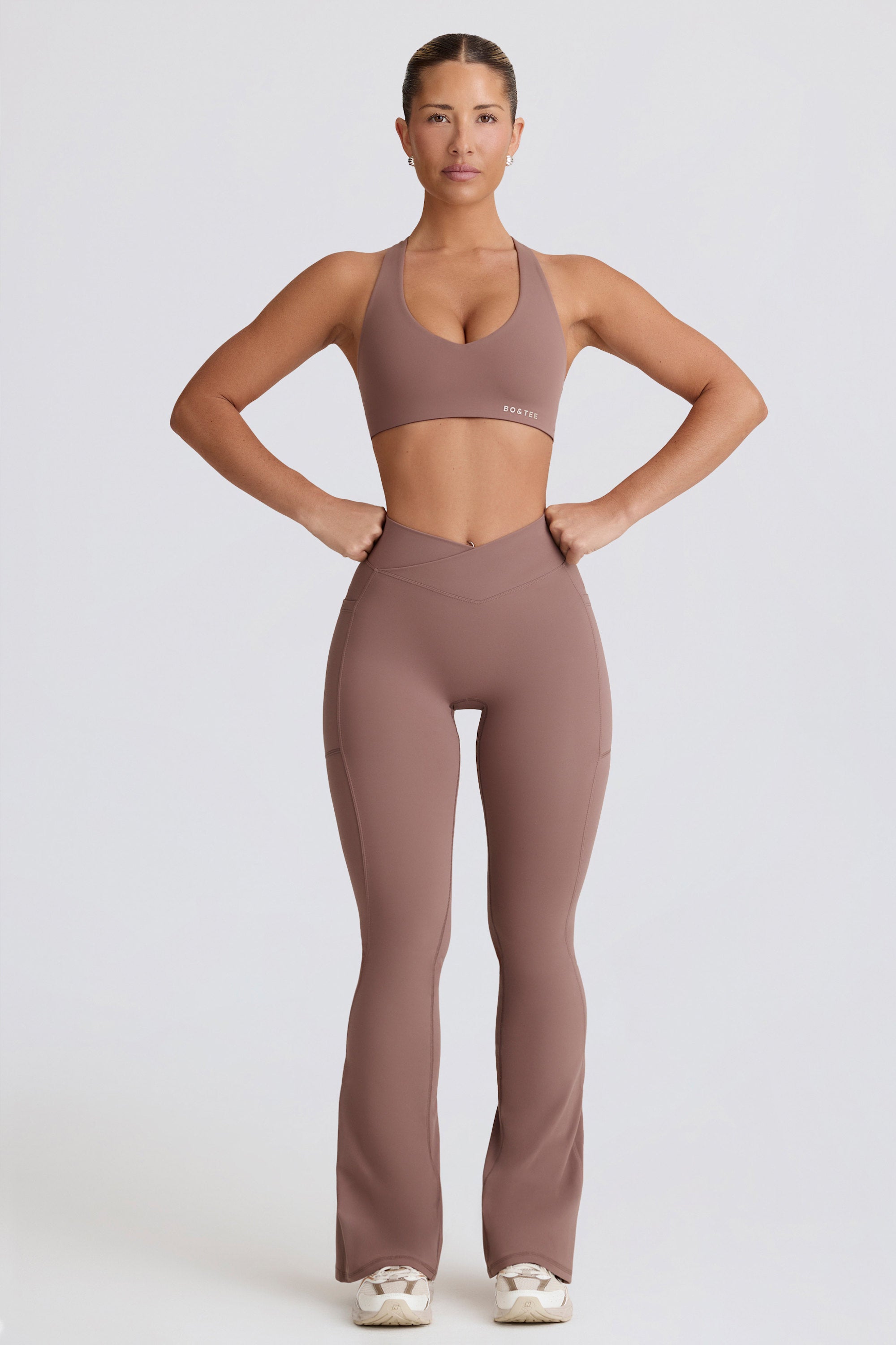 Soft Active Crossover Flared Trousers in Mocha - Image 8