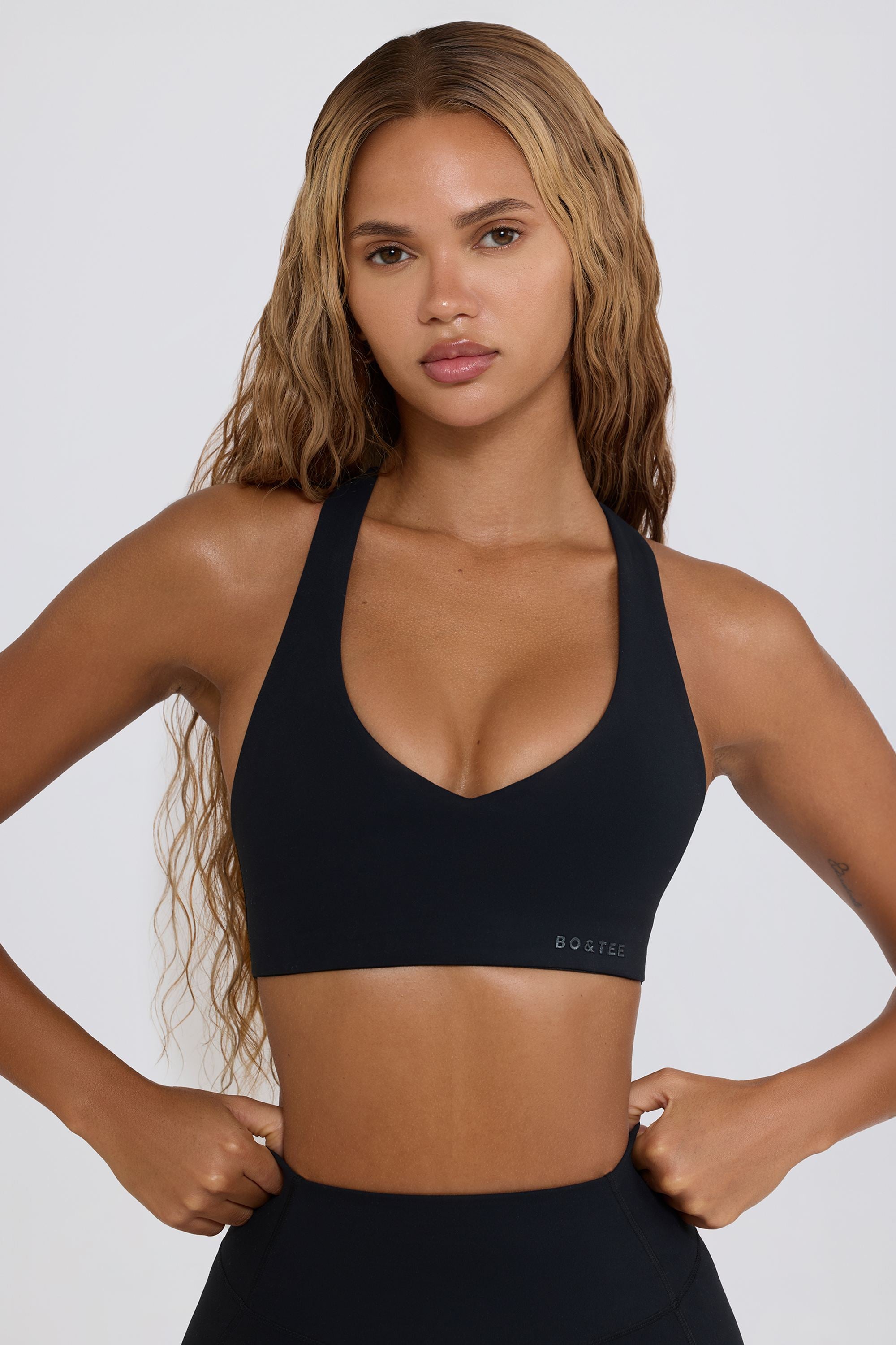 Soft Active V-Neck Sports Bra in Black - Image 2