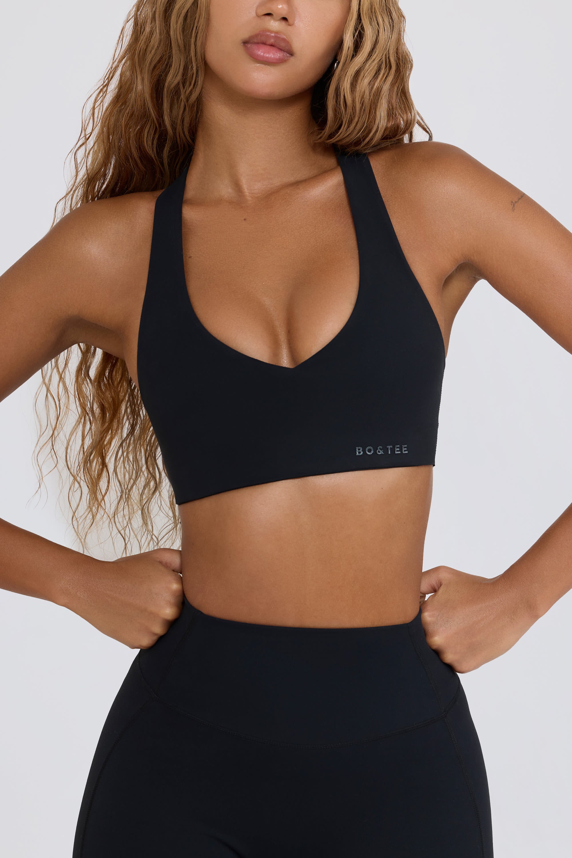 Soft Active V-Neck Sports Bra in Black - Image 4