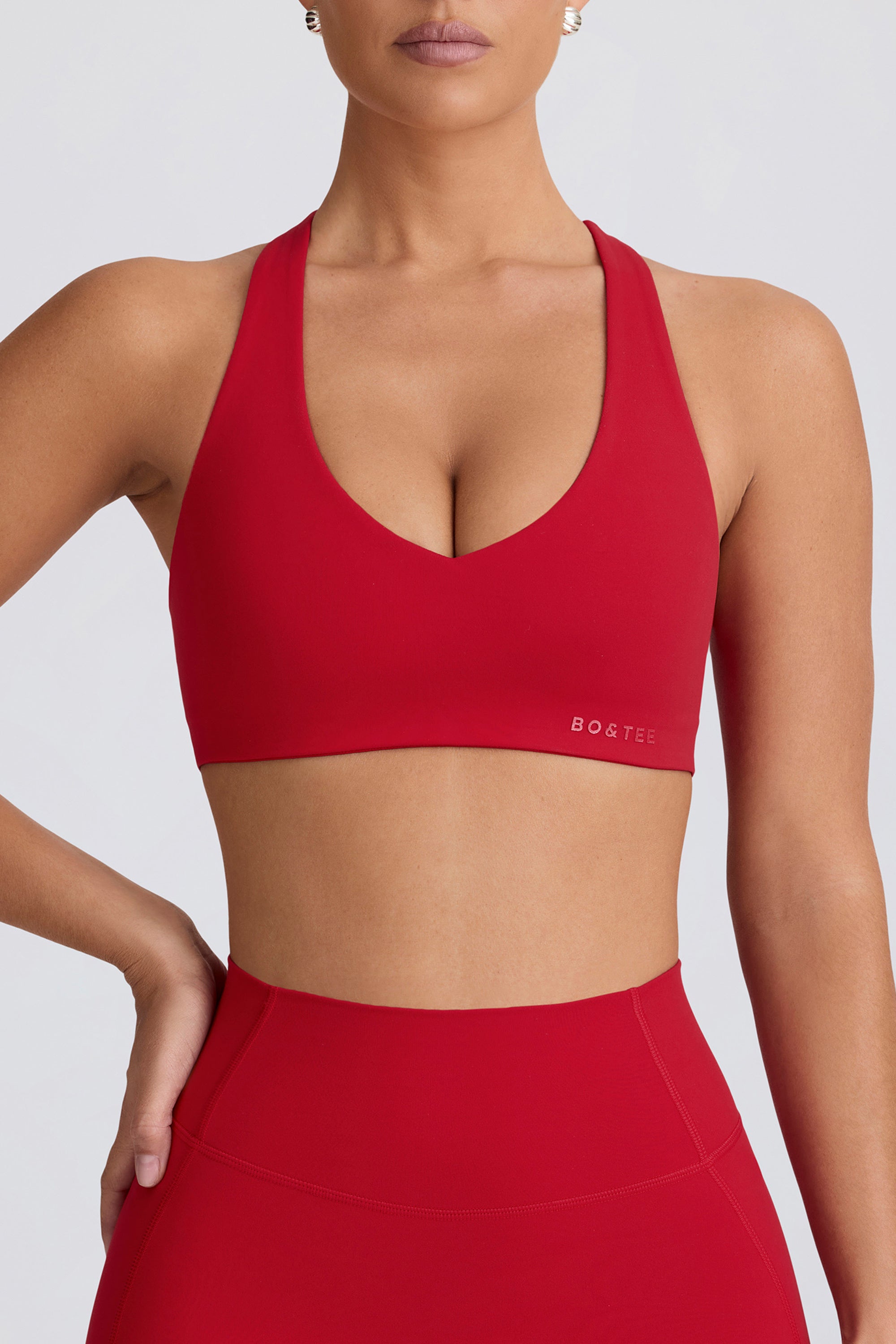 Soft Active V-Neck Sports Bra in Hot Red - Image 4
