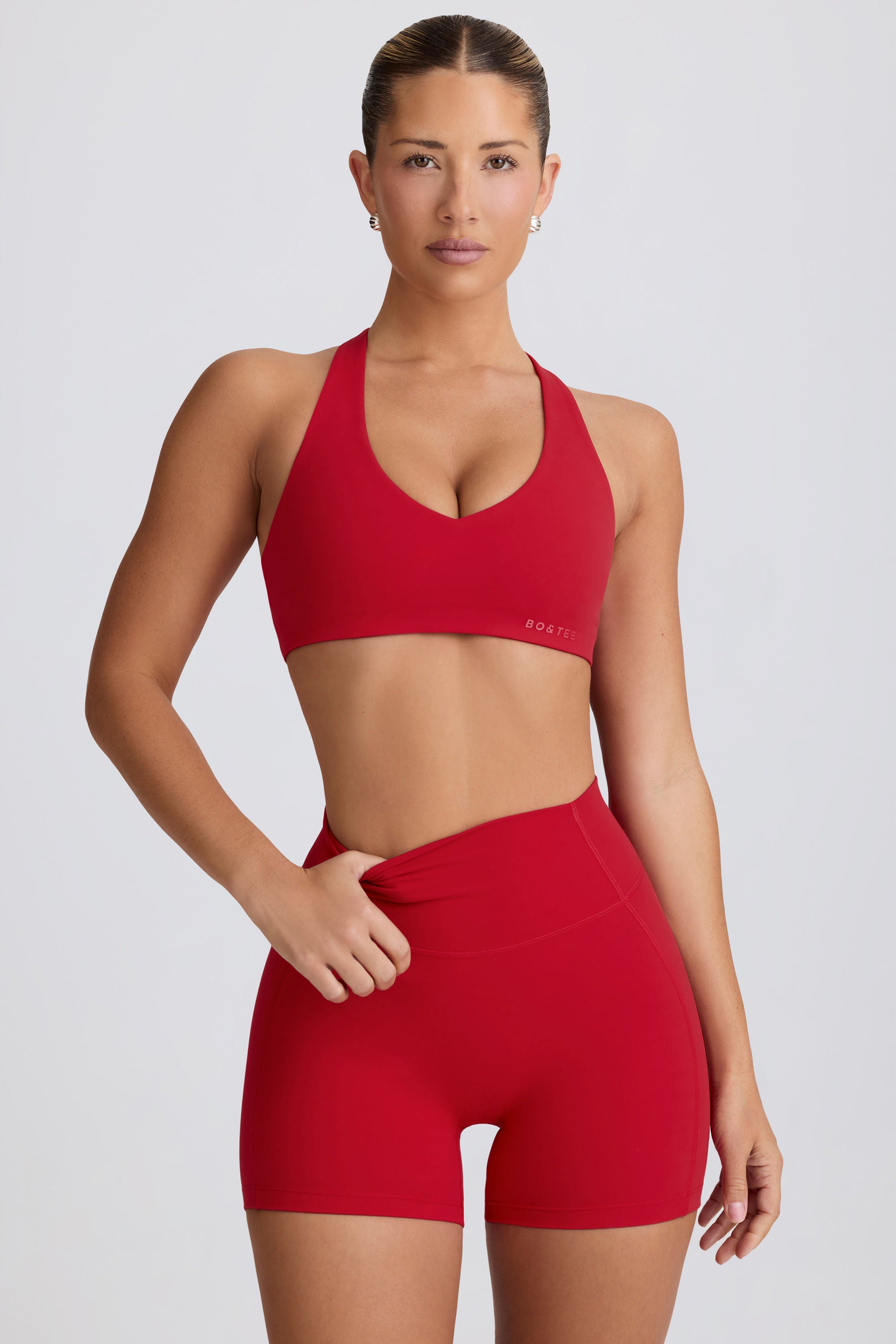 Soft Active V-Neck Sports Bra in Hot Red - Image 5