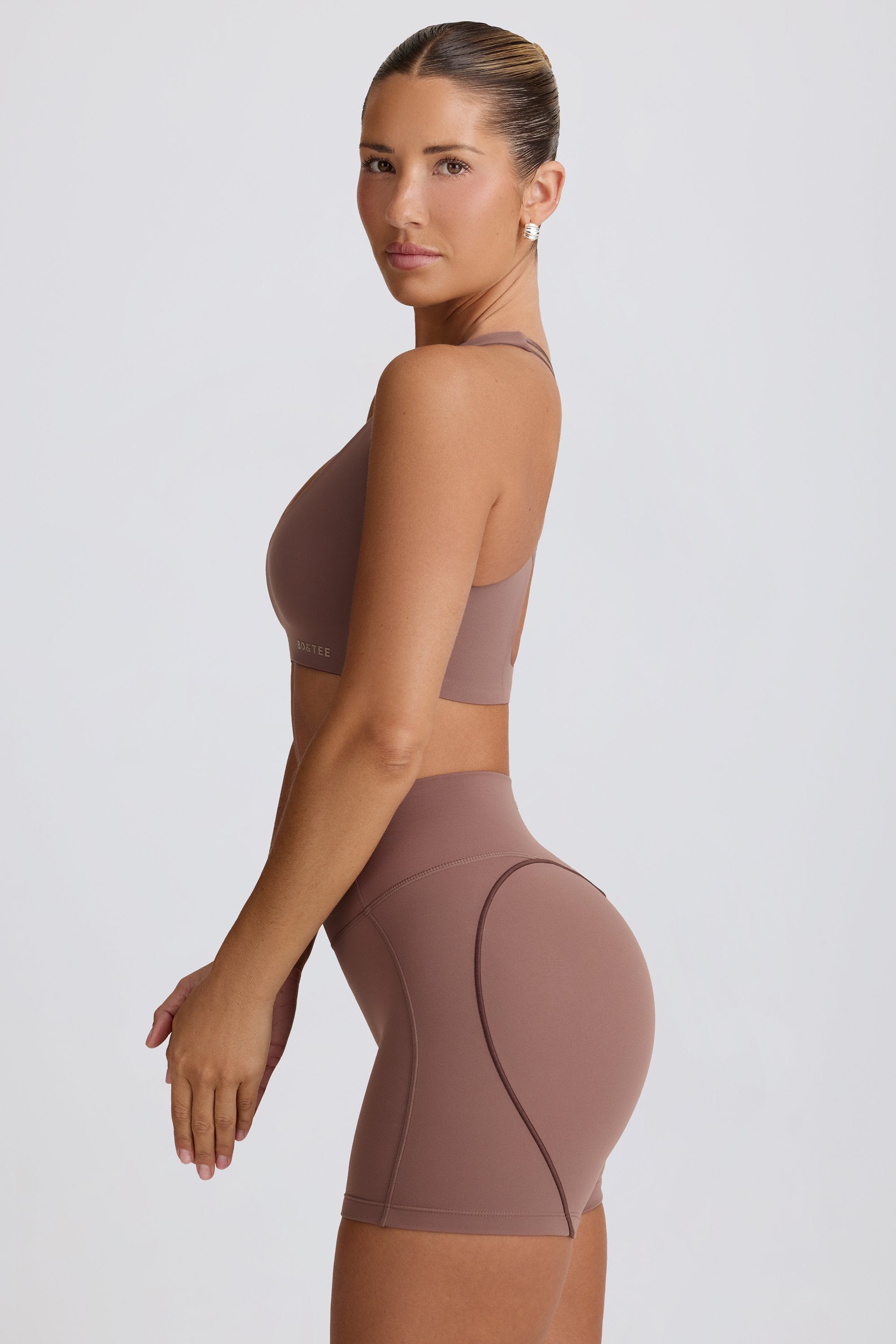 Soft Active V-Neck Sports Bra in Mocha - Image 2