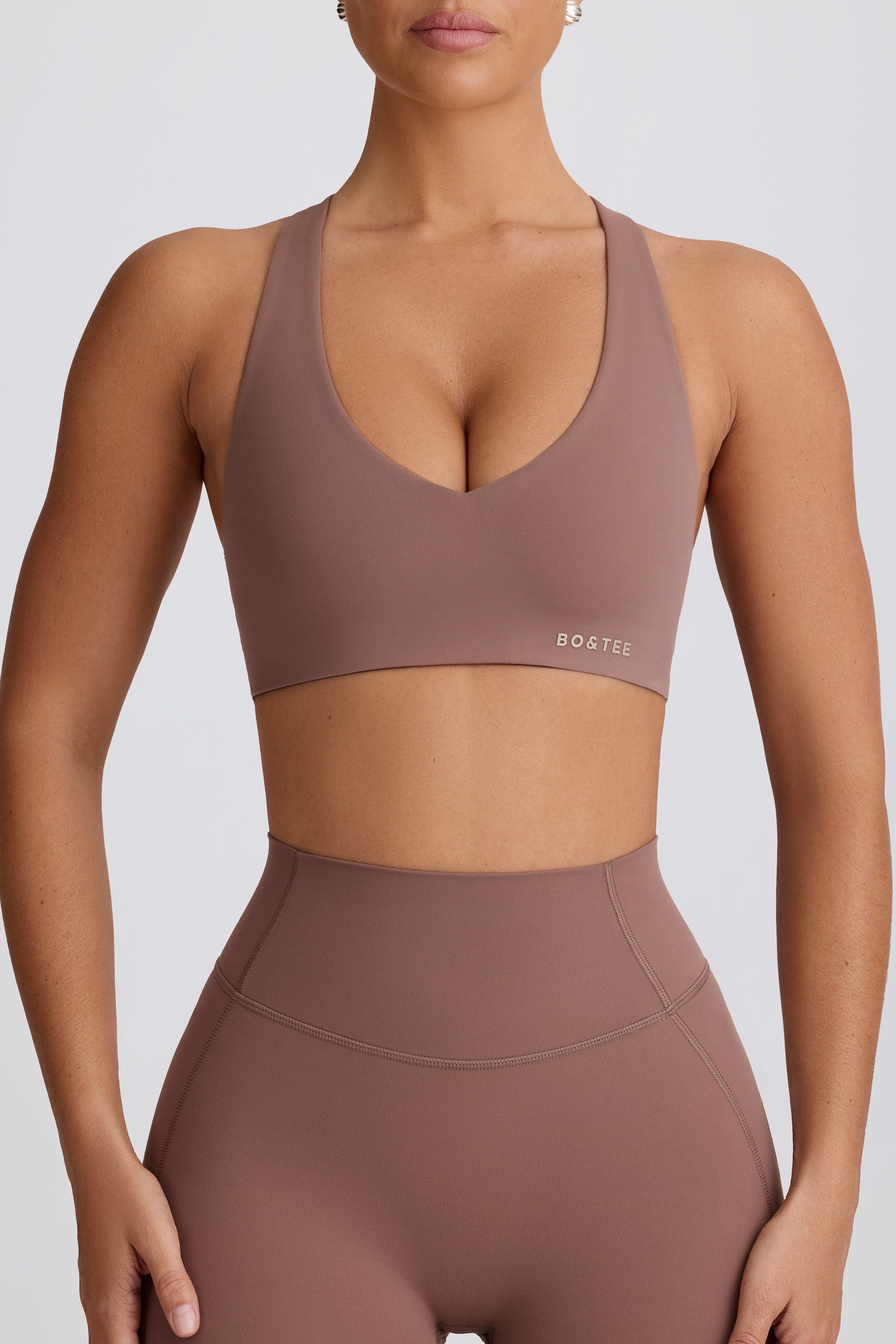 Soft Active V-Neck Sports Bra in Mocha - Image 3