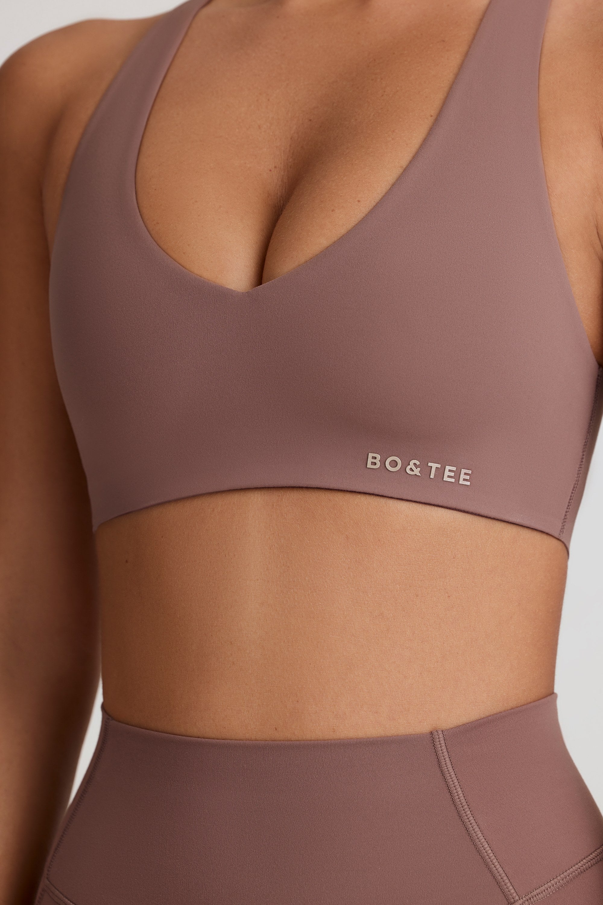 Soft Active V-Neck Sports Bra in Mocha - Image 4