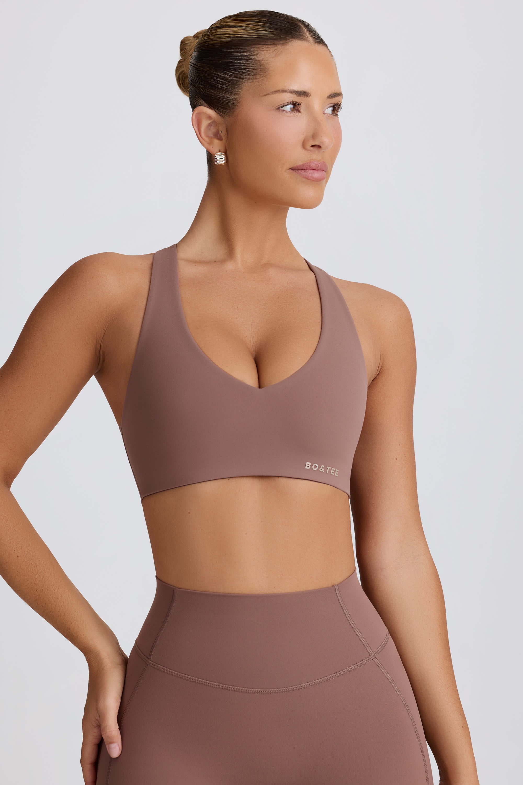 Soft Active V-Neck Sports Bra in Mocha - Image 5