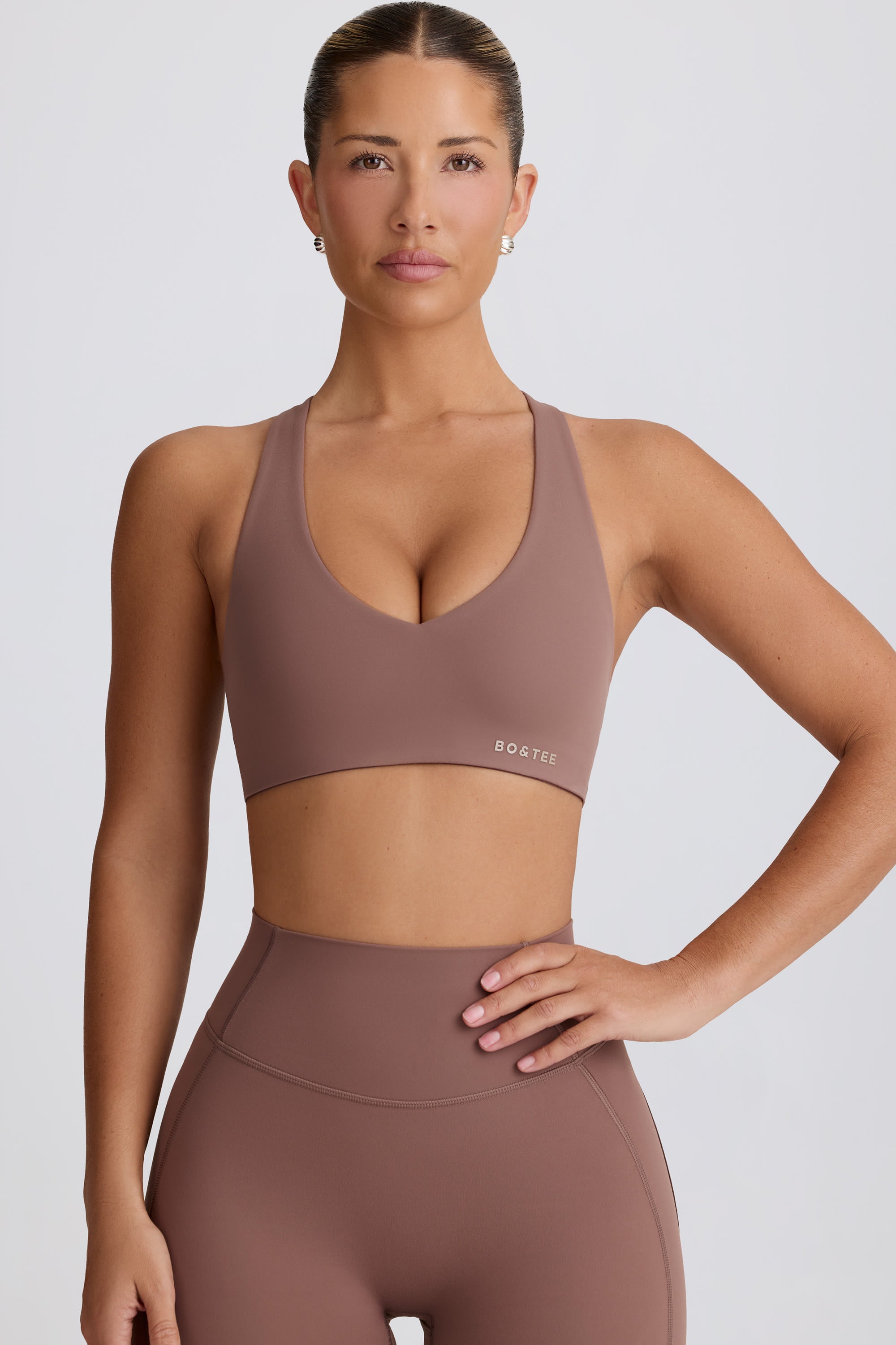 Soft Active V-Neck Sports Bra in Mocha - Image 6