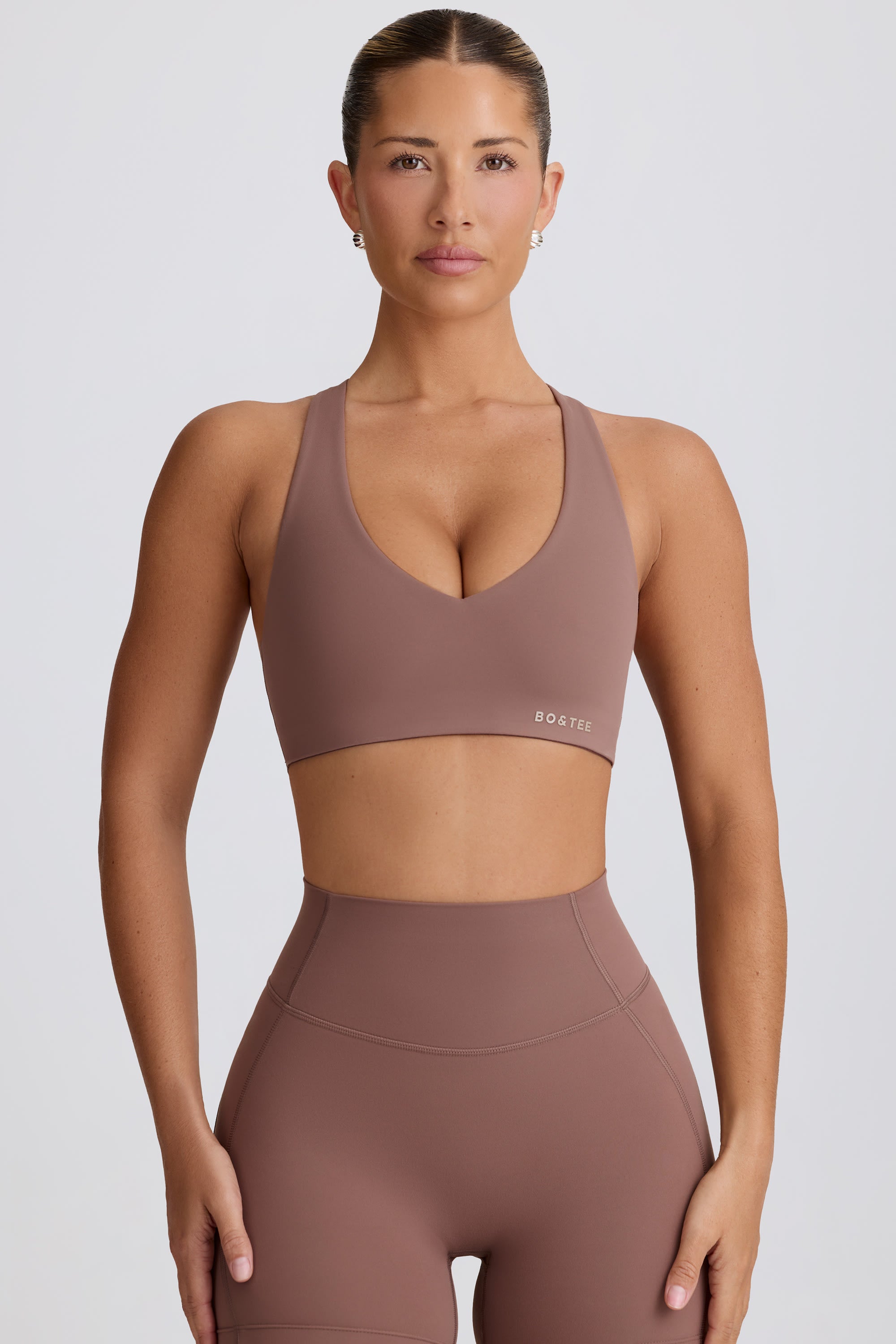 Soft Active V-Neck Sports Bra in Mocha - Image 8