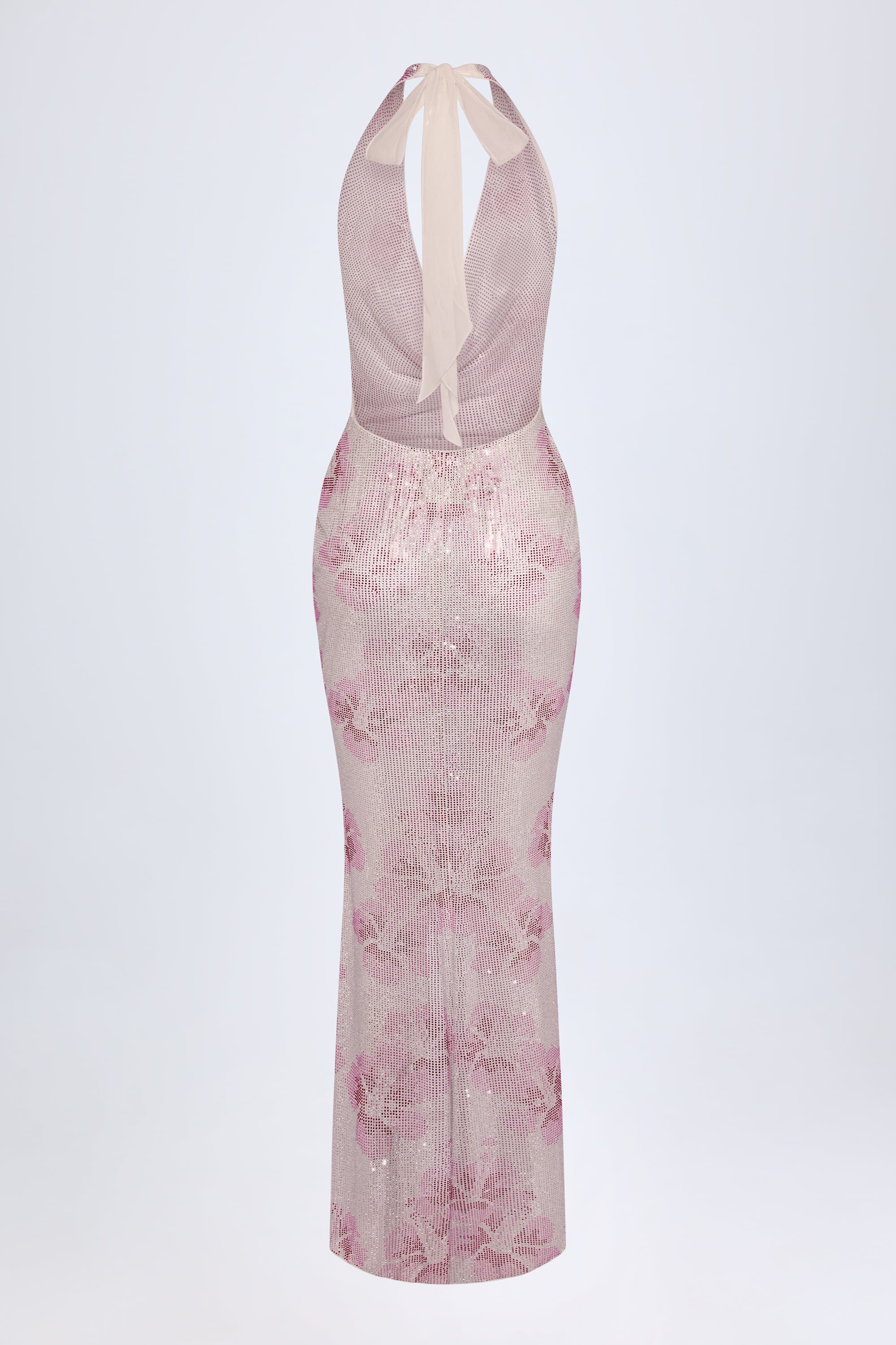 Soleya Embellished Cowl-Neck Maxi Dress in Pink and White Hotfix - Image 4