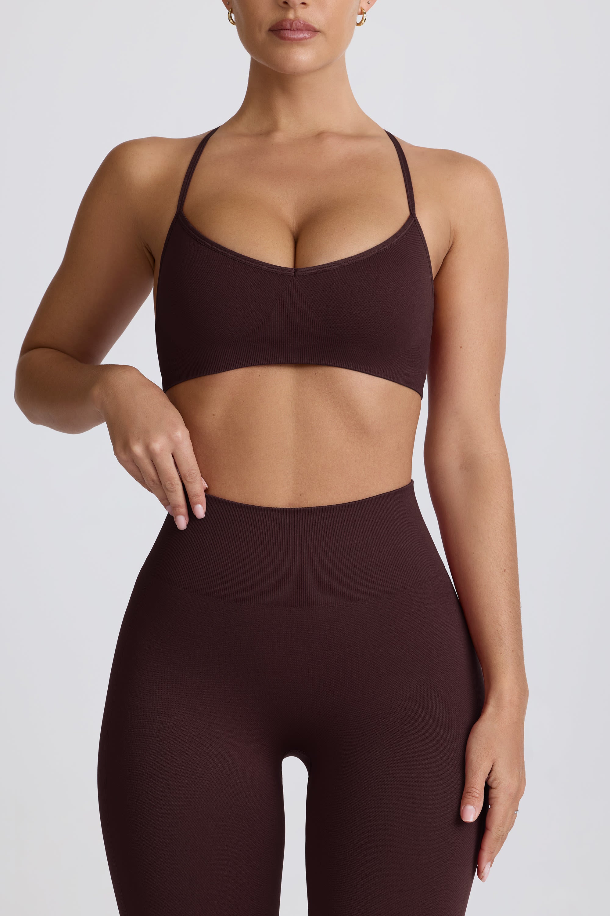 Super Sculpt Seamless Cross-Back Sports Bra in Chocolate - Image 6