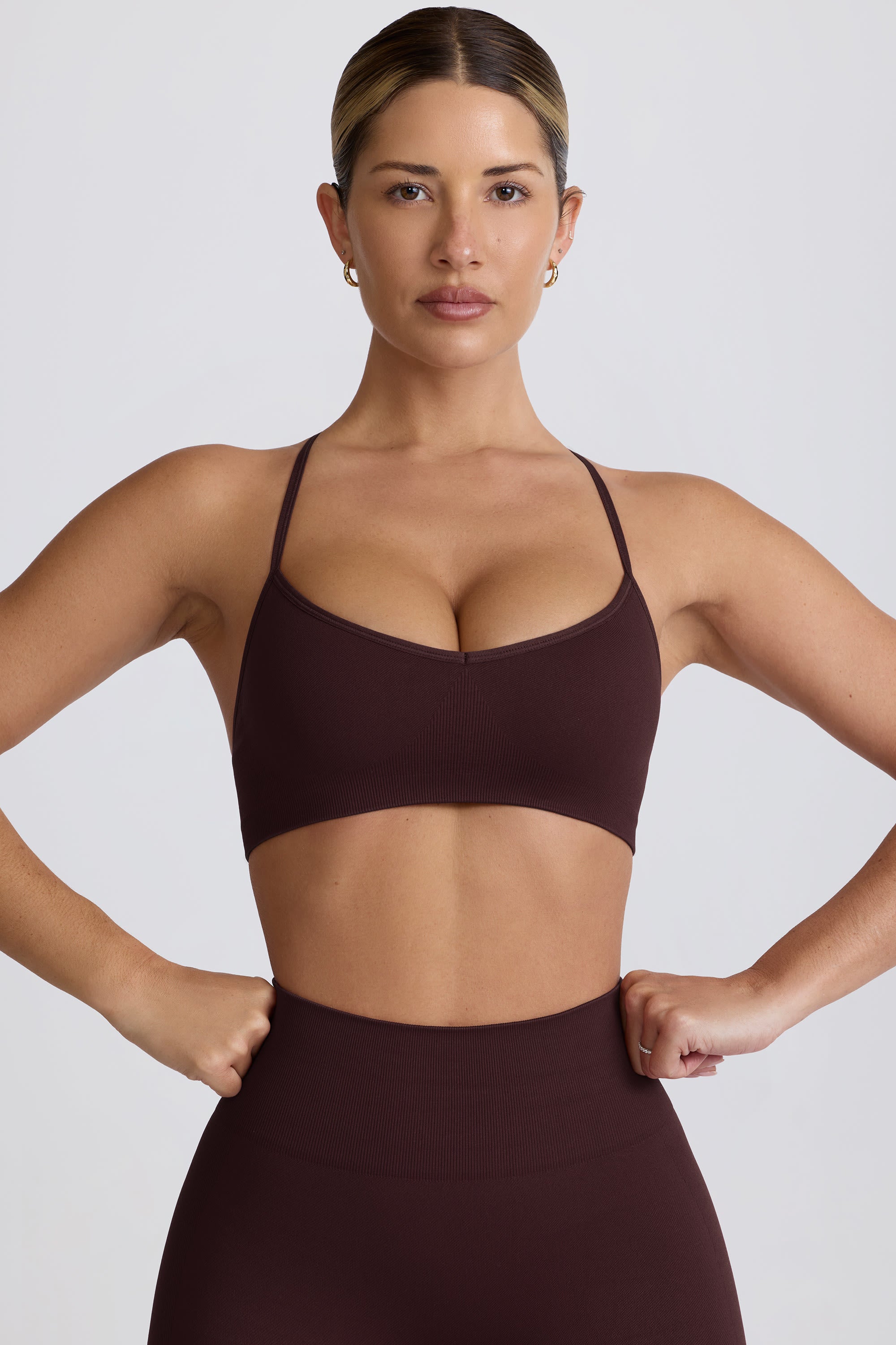 Super Sculpt Seamless Cross-Back Sports Bra in Chocolate - Image 8