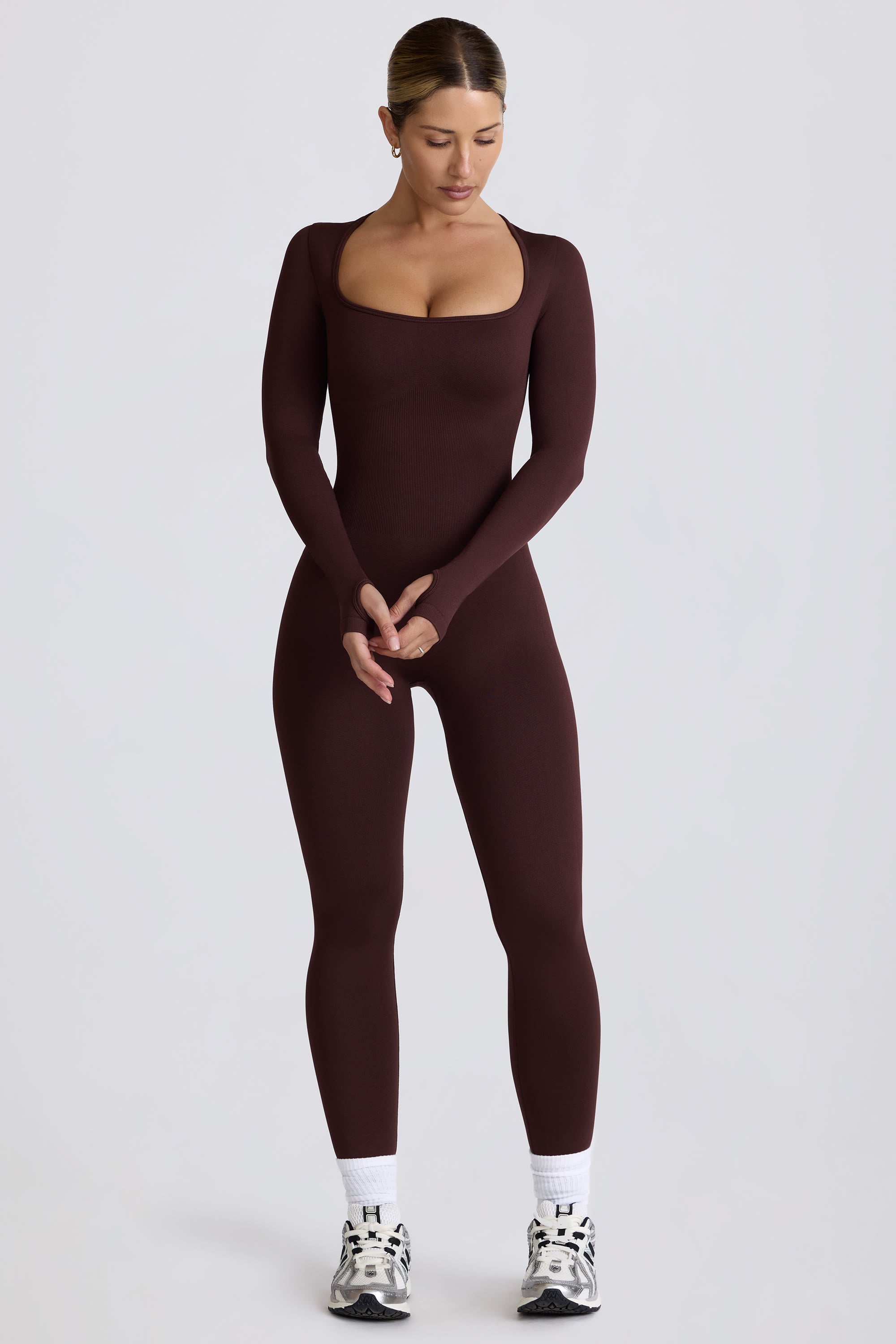 Super Sculpt Seamless Full-Length Jumpsuit in Chocolate - Image 9