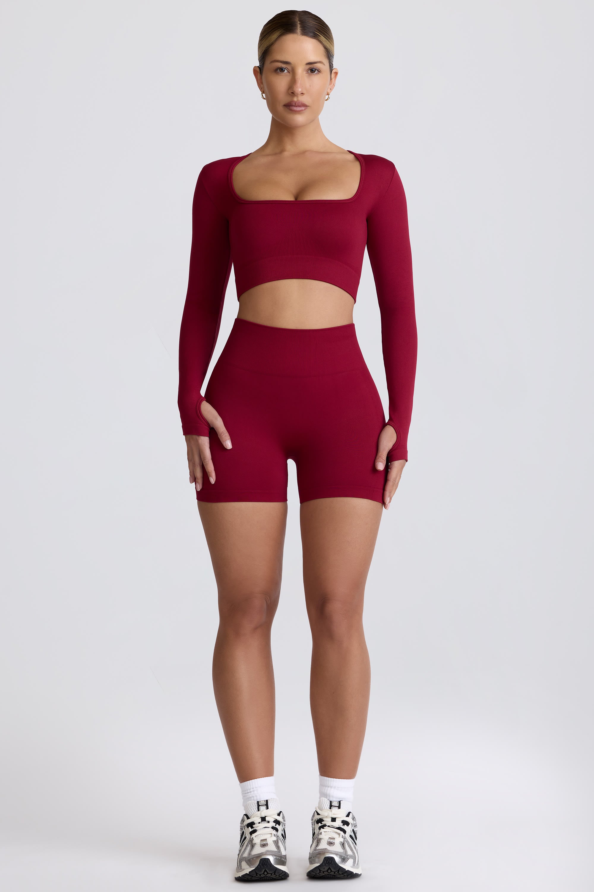 Super Sculpt Seamless High-Waist Mini Shorts in Burgundy - Image 9