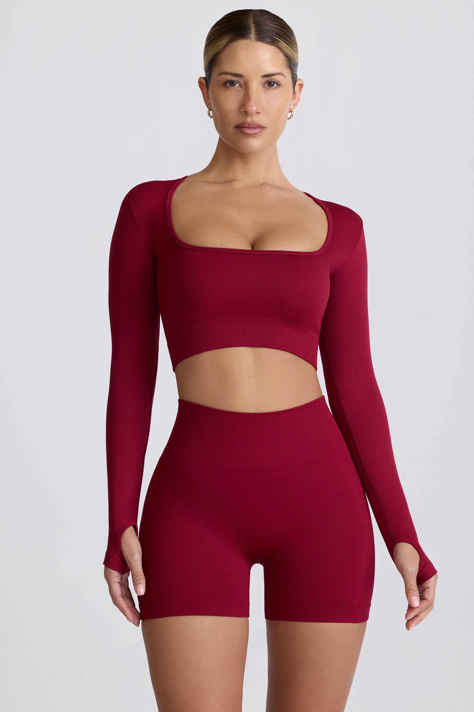 Super Sculpt Seamless High-Waist Mini Shorts in Burgundy - Image 10