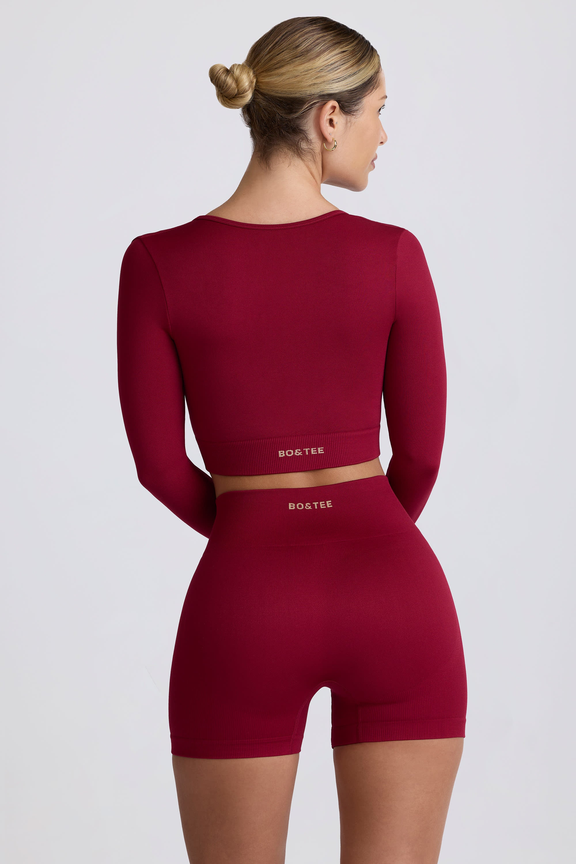 Super Sculpt Seamless High-Waist Mini Shorts in Burgundy - Image 3