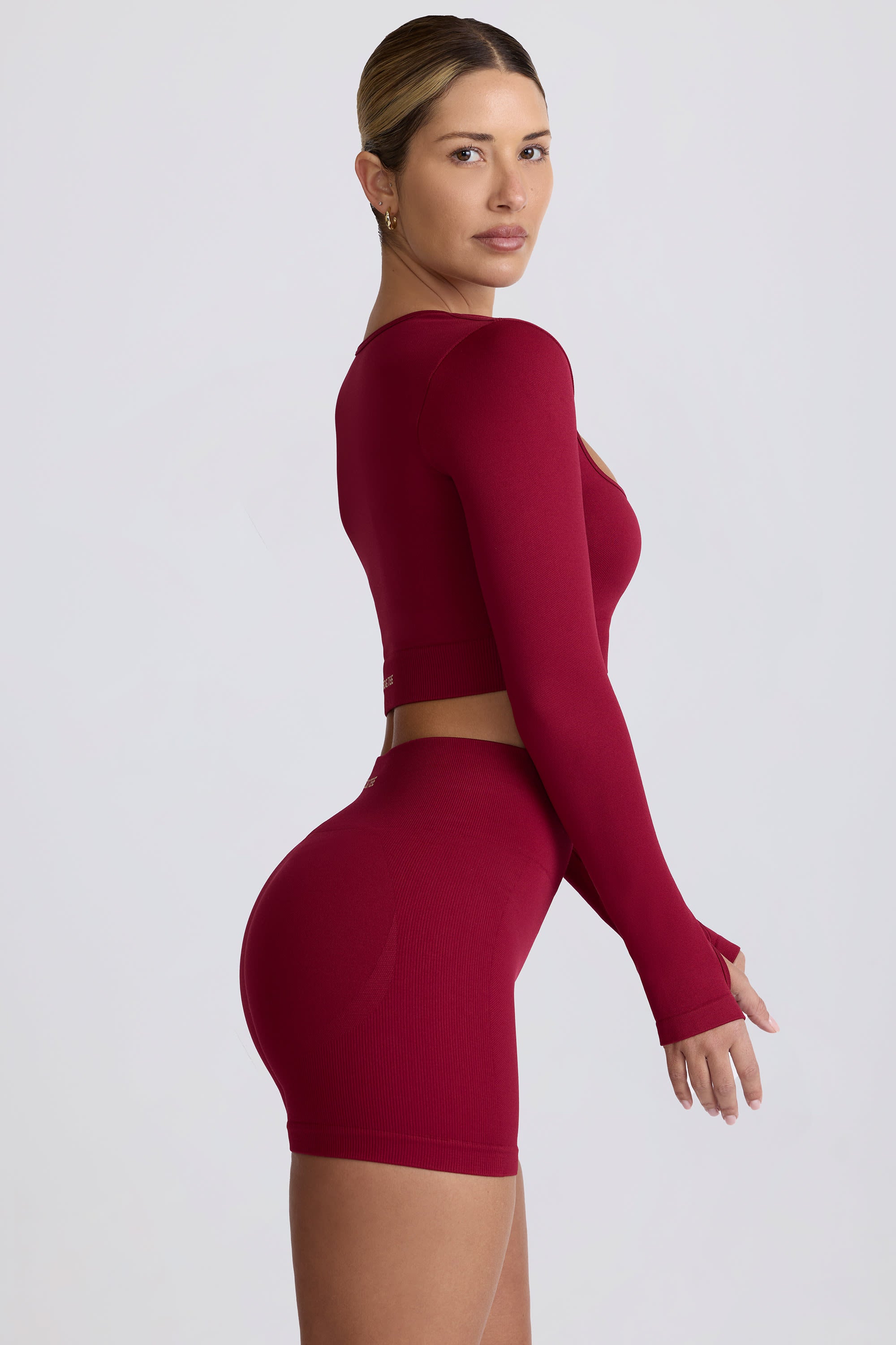 Super Sculpt Seamless High-Waist Mini Shorts in Burgundy - Image 4
