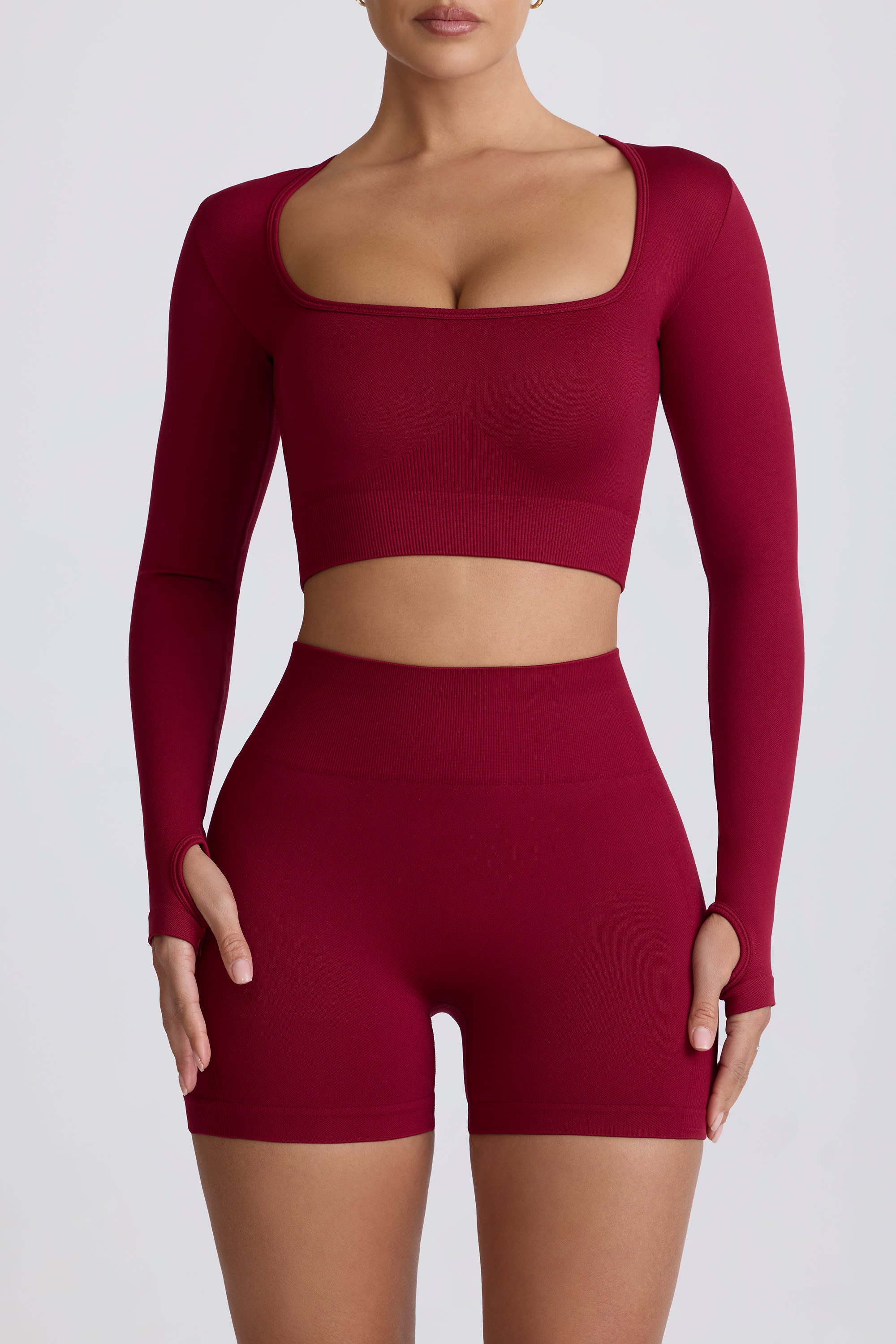 Super Sculpt Seamless High-Waist Mini Shorts in Burgundy - Image 5