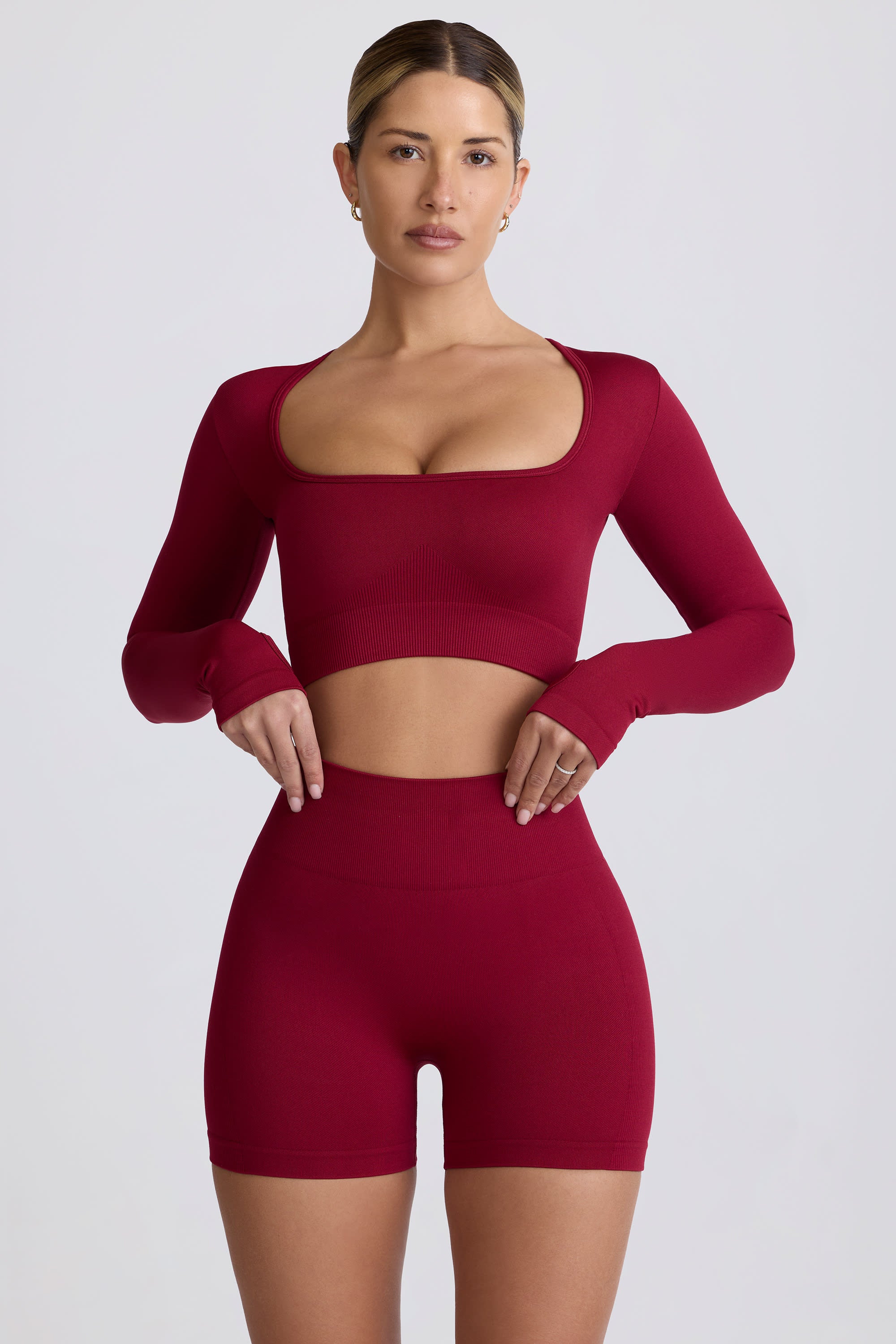Super Sculpt Seamless High-Waist Mini Shorts in Burgundy - Image 8