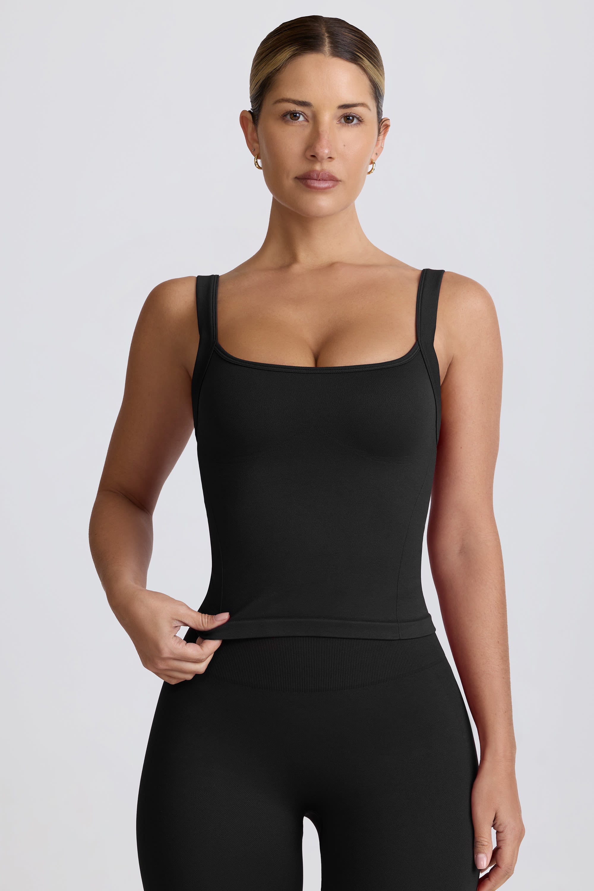 Super Sculpt Seamless Longline Tank Top in Black - Image 8