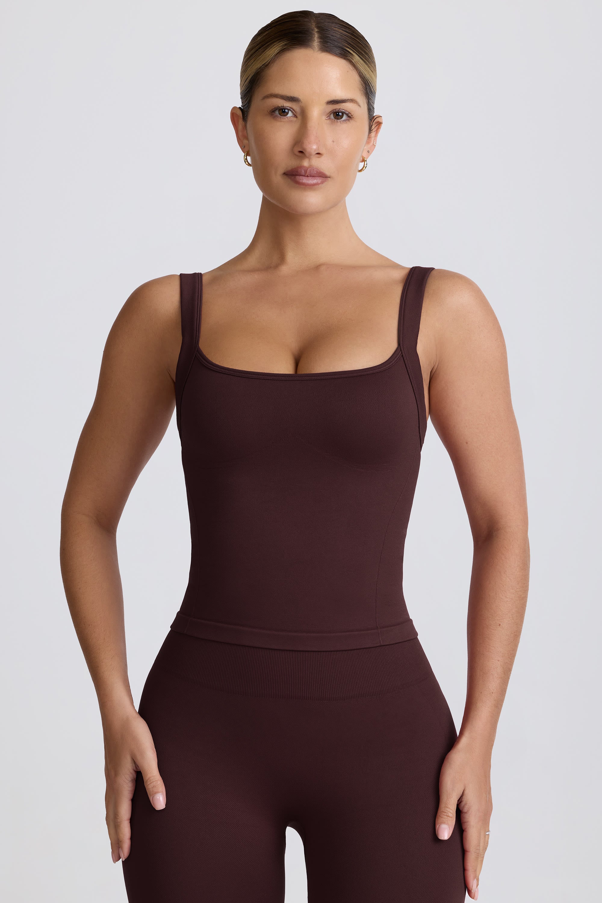 Super Sculpt Seamless Longline Tank Top in Chocolate - Image 7