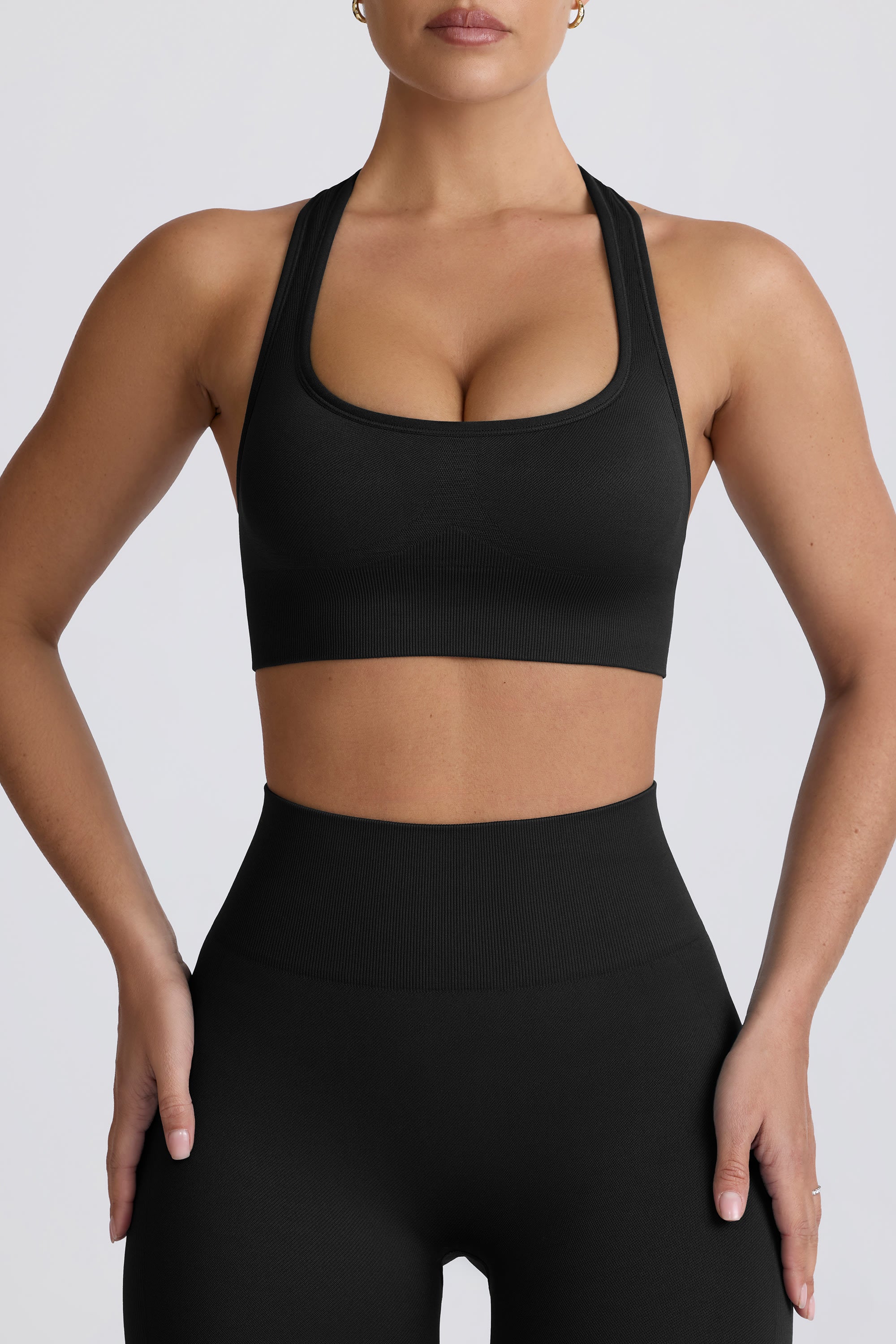 Super Sculpt Seamless T-Back Sports Bra in Black - Image 8