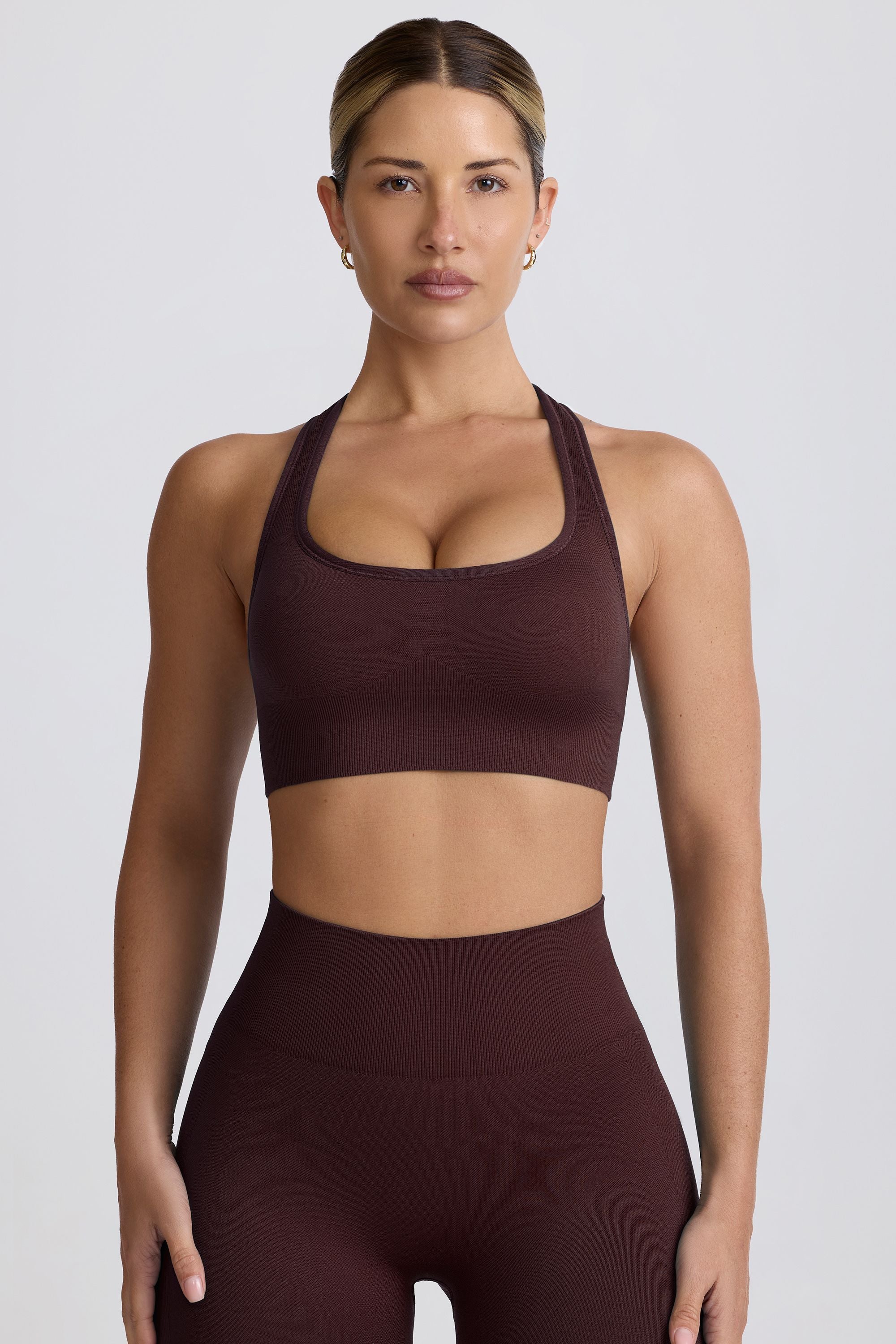 Super Sculpt Seamless T-Back Sports Bra in Chocolate - Image 3